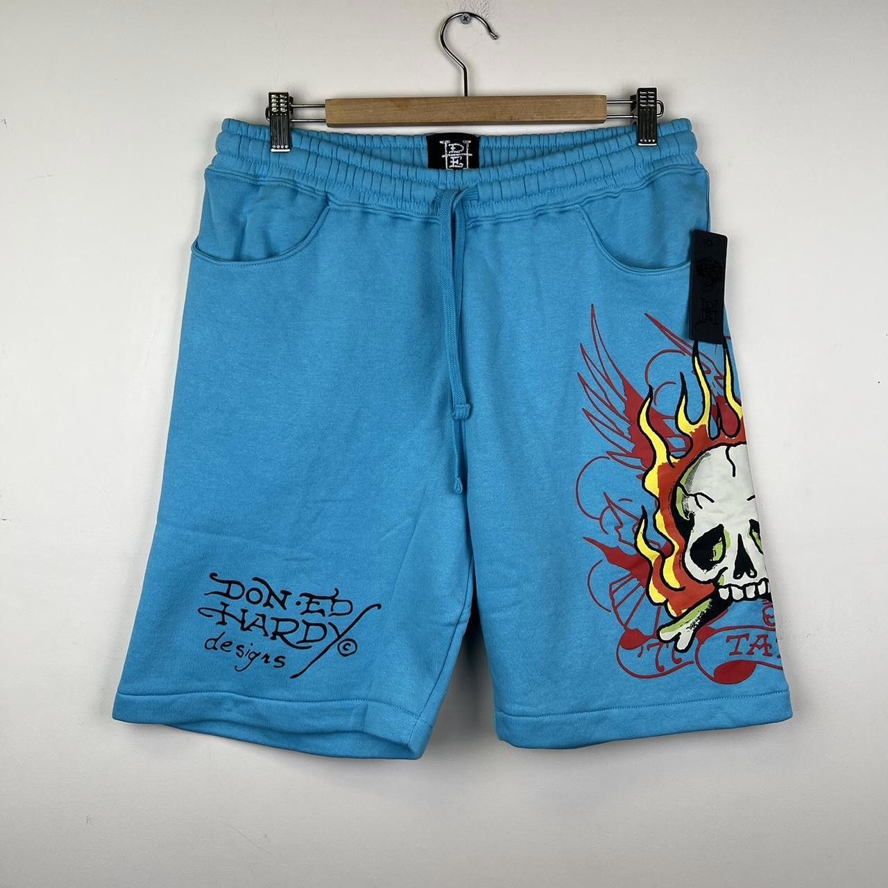 Ed Hardy NEW WITH TAGS Don Ed Hardy Graphic Skull Design Blue Shorts Size US 32 / EU 48 - 1 Thumbnail