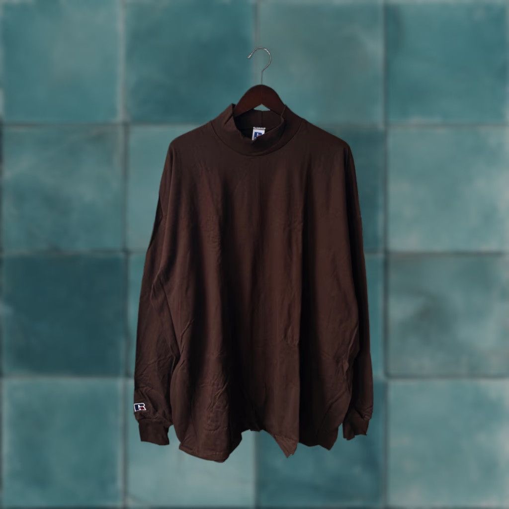 Russell Athletic VINTAGE Russell Athletic Mock Turtleneck Shirt Mens 3XL Brown 90s USA Made NWOT NOS Long Sleeve Mock Neck 100% Cotton Eagle Patch Size US XXL / EU 58 / 5 - 1 Thumbnail