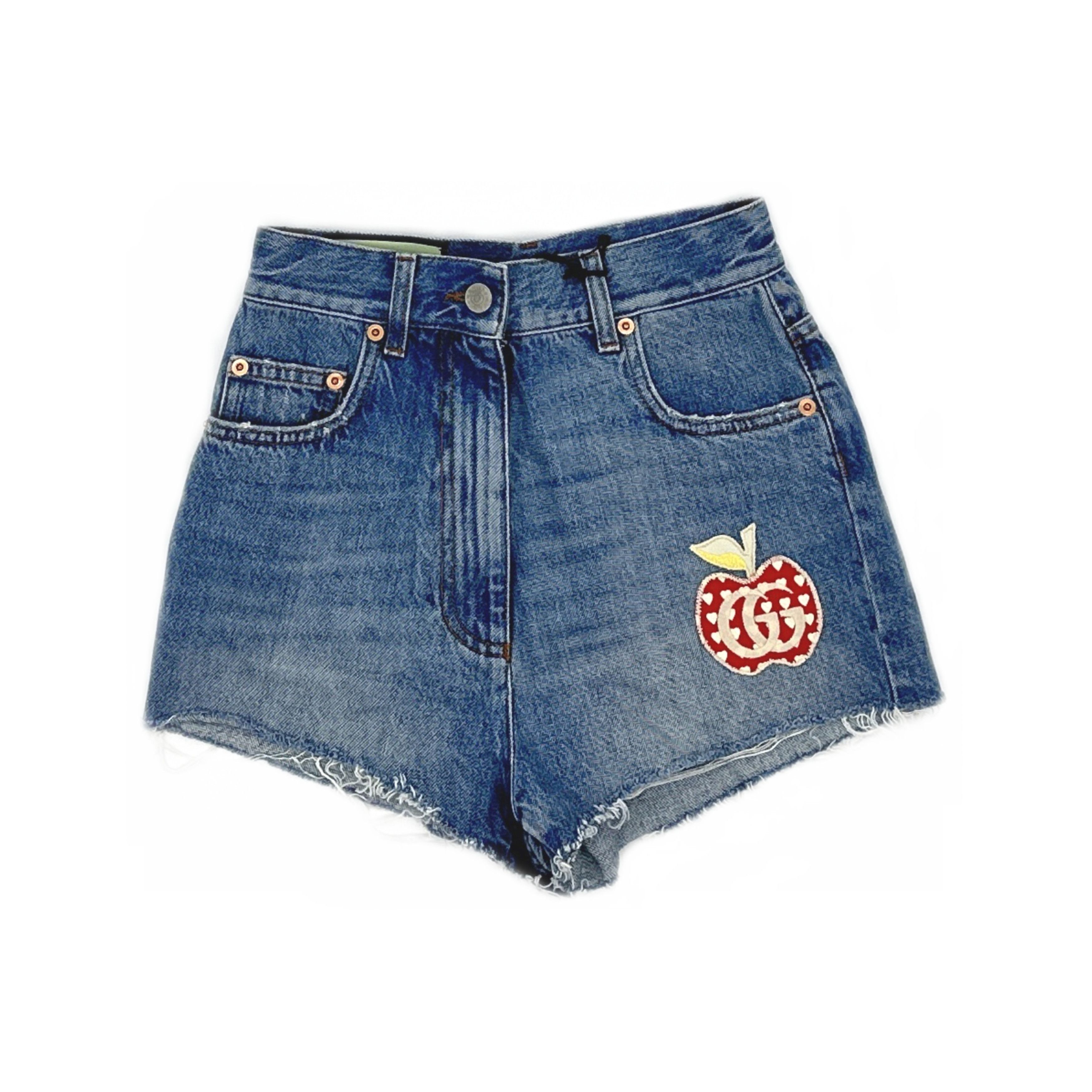 Gucci Gucci Apple Embroidered Logo Denim Shorts Size 23 Size 23" - 1 Thumbnail