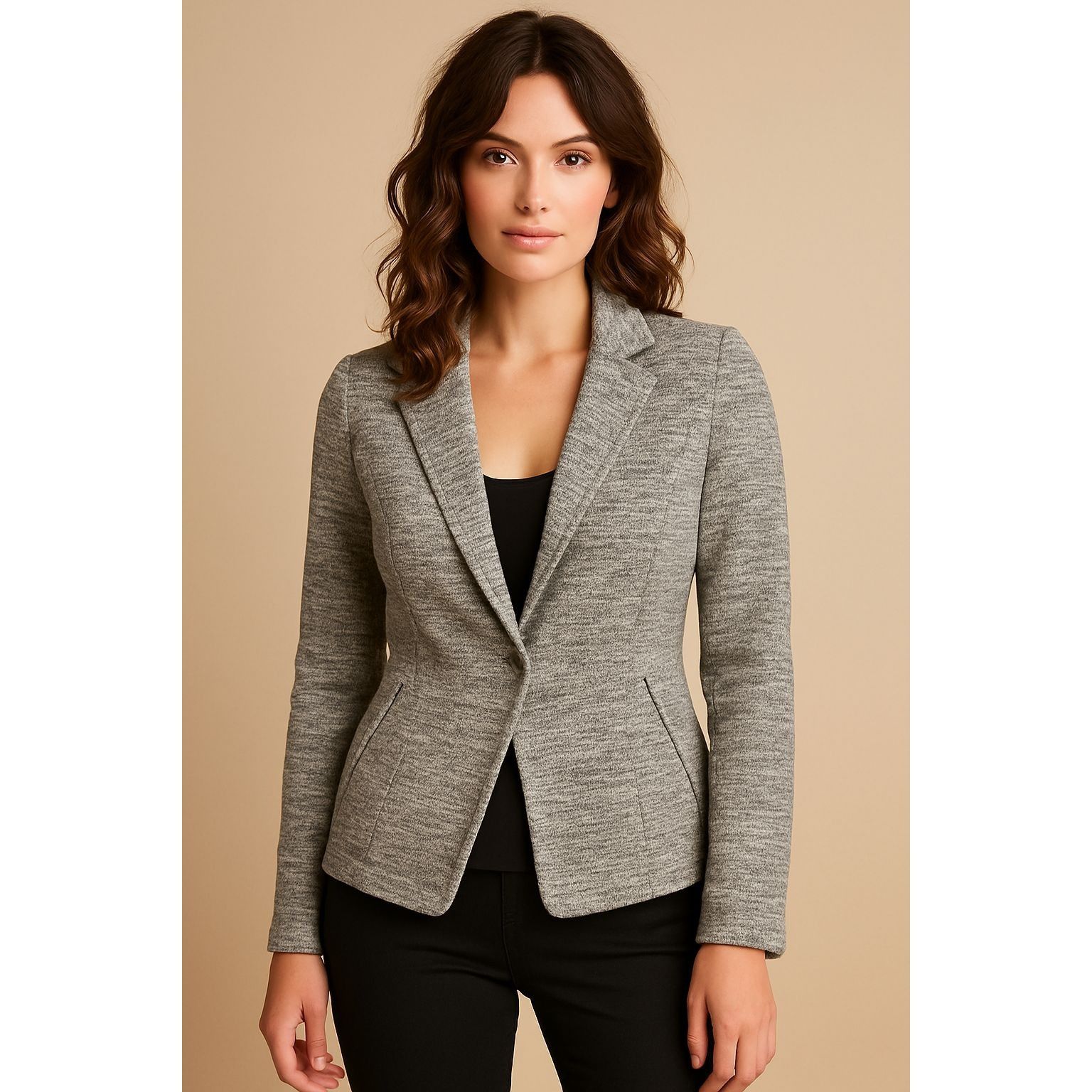 Other 41 Hawthorn Medium Grey Fitted Knit Blazer Single Button Str Size M / US 6-8 / IT 42-44 - 7 Thumbnail