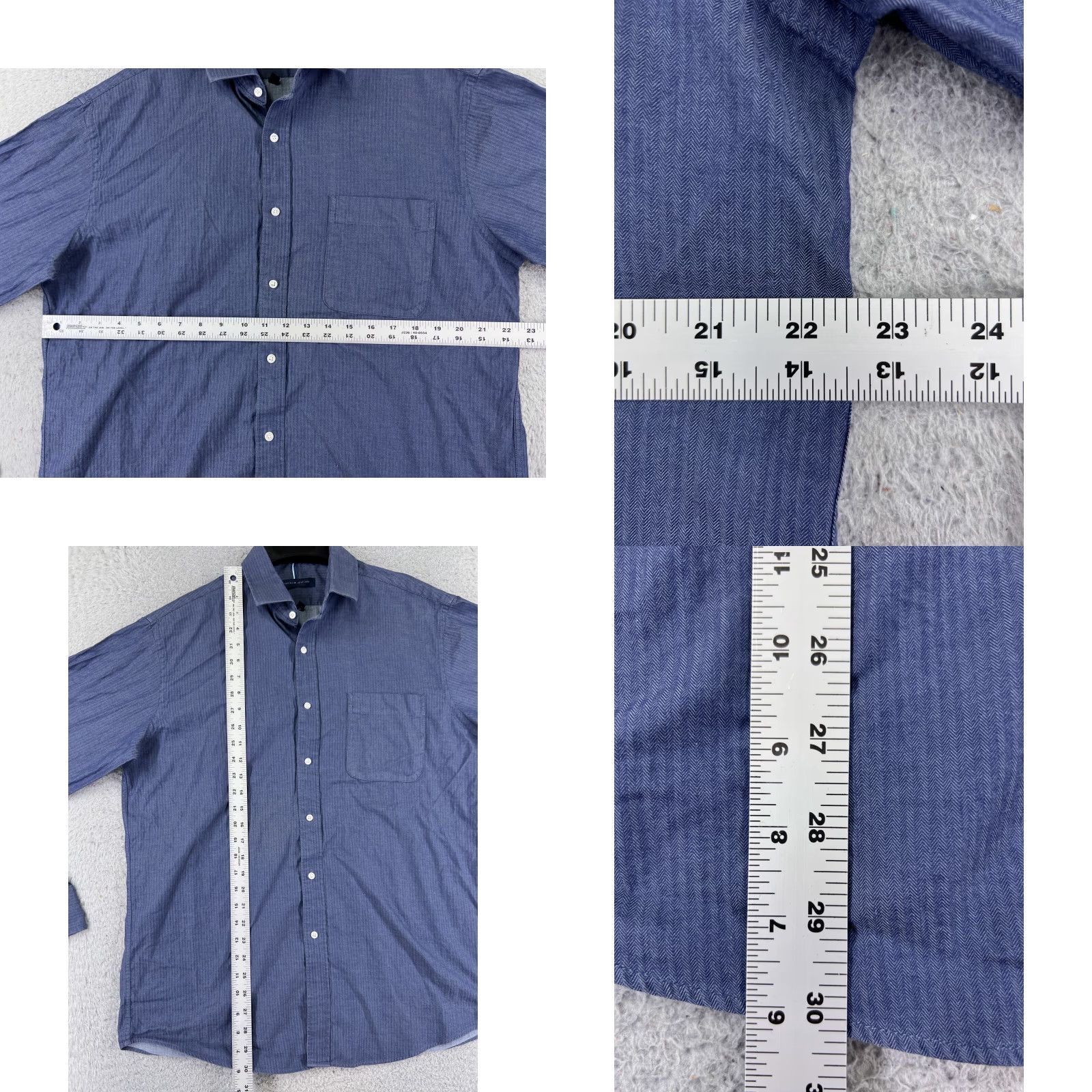 Tommy Hilfiger Tommy Hilfiger Shirt Men 16 Blue Herringbone Button Up Pocket Long Sleeve Shirt Regular Blue 16 Mens Button-Up Size US L / EU 52-54 / 3 - 8 Thumbnail