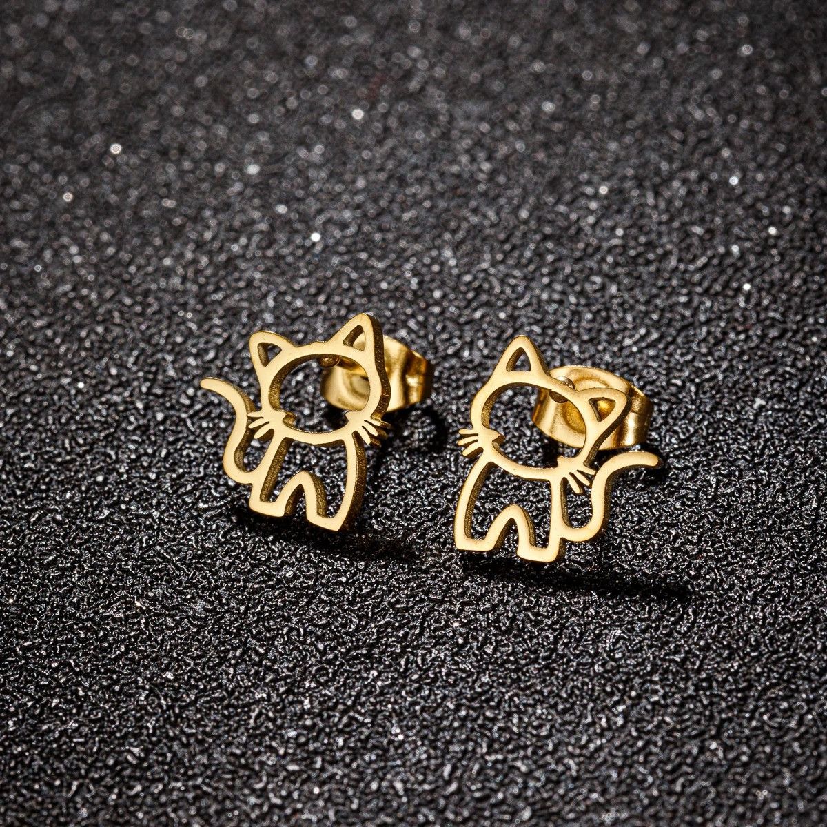 Jewelry Cute Cat Stud Earrings Charm Stainless Earring Gift Size ONE SIZE - 1 Thumbnail