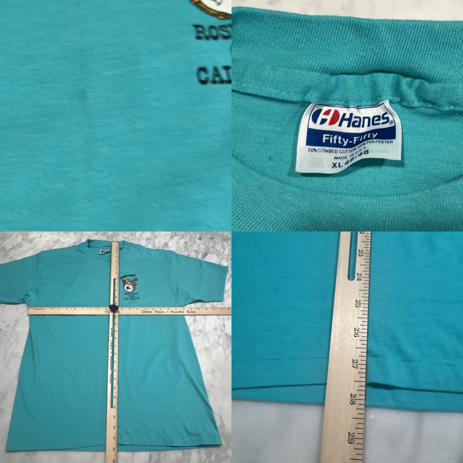 Hanes VINTAGE Cal Poly Rose Float Parade Club T Shirt XL Single Stitch Blue USA Shirt Mens Size US XL / EU 56 / 4 - 9 Thumbnail