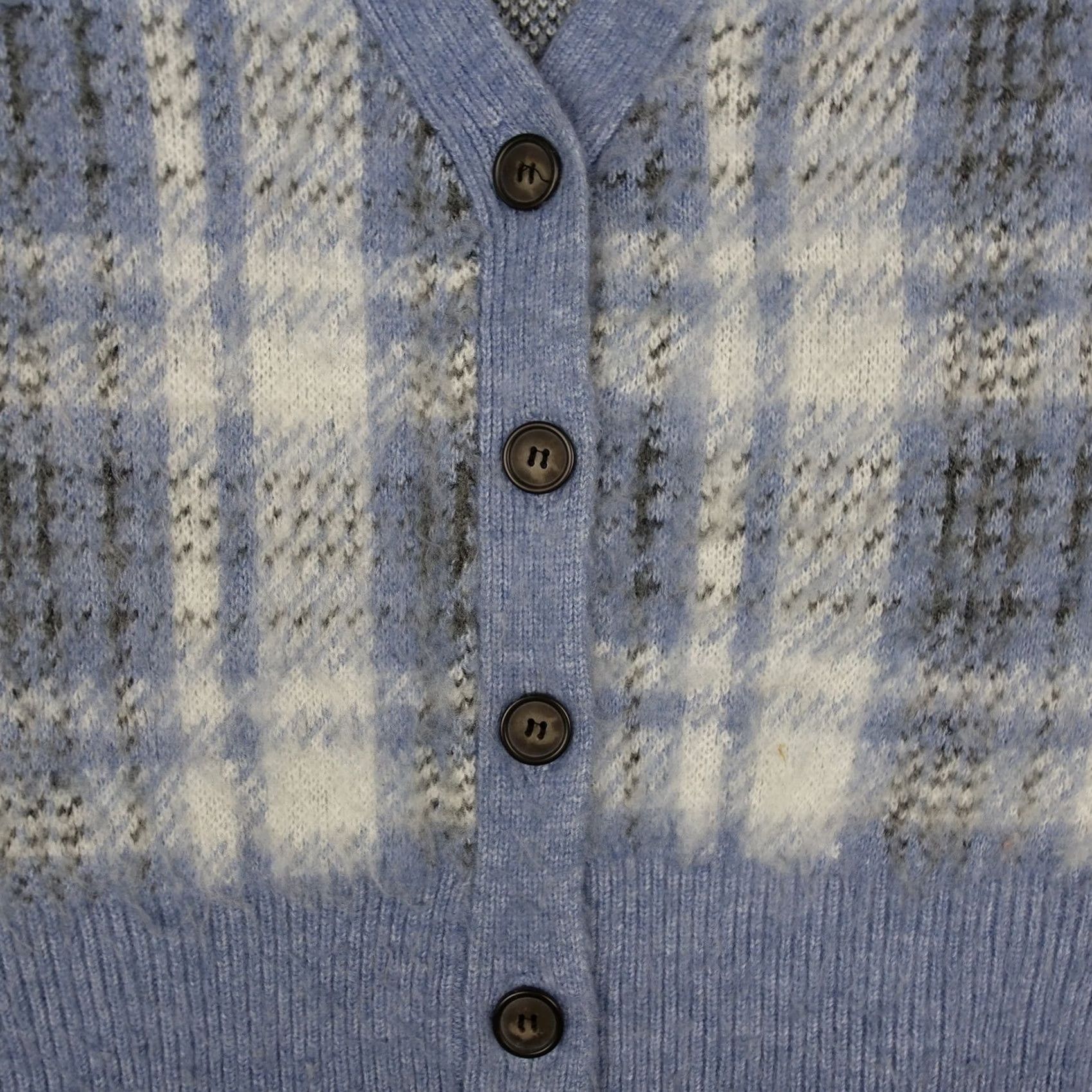 Vintage Cupcakes And Cashmere Sweater Womens XSmall Blue Plaid Cardigan V-Neck Knit Wool Blend Size XS / US 0-2 / IT 36-38 - 3 Thumbnail