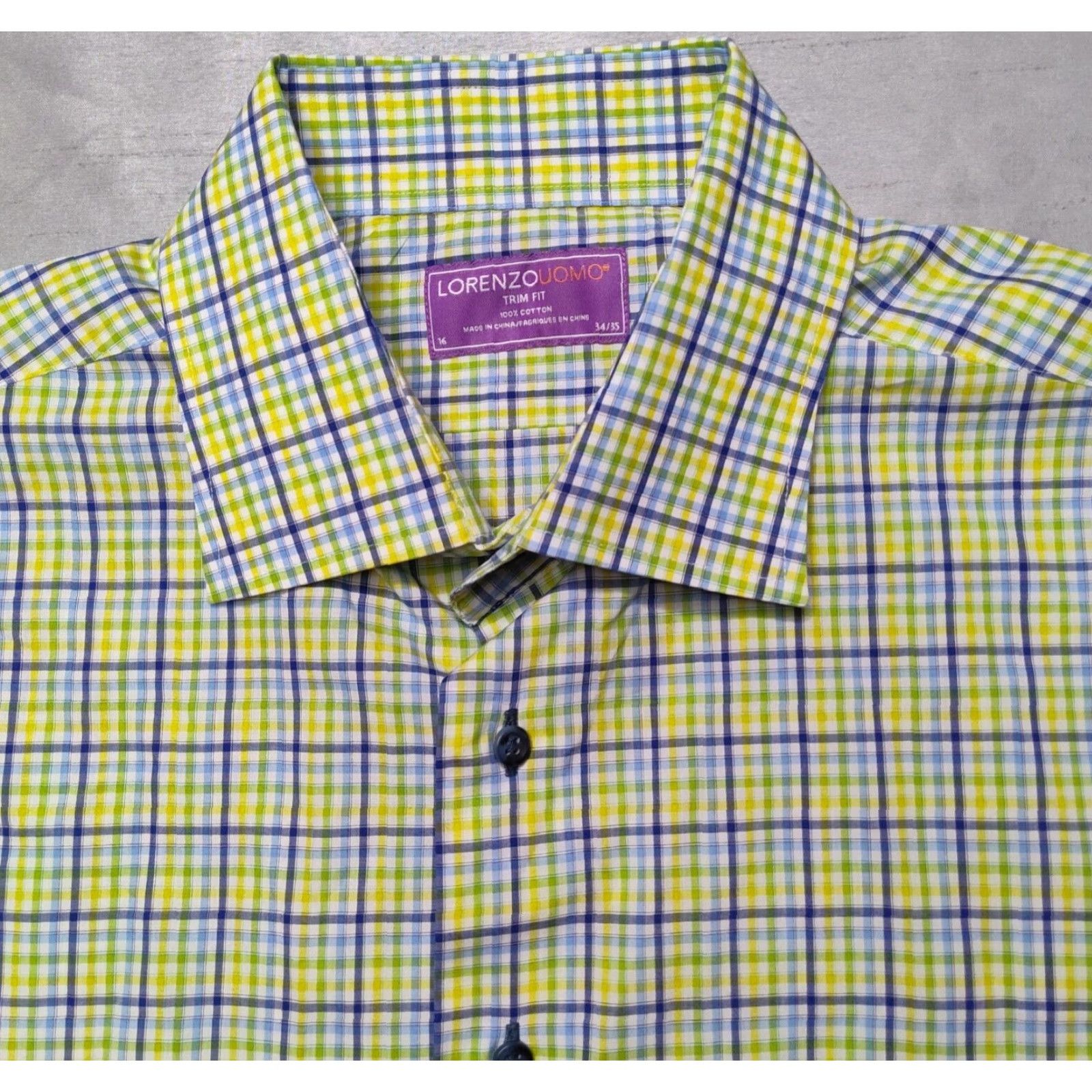 Lorenzo Uomo LORENZO UOMO Men 16 (34/35) Trim Fit Blue Green Yellow Plaid Cotton Shirt EUC Size US L / EU 52-54 / 3 - 3 Thumbnail