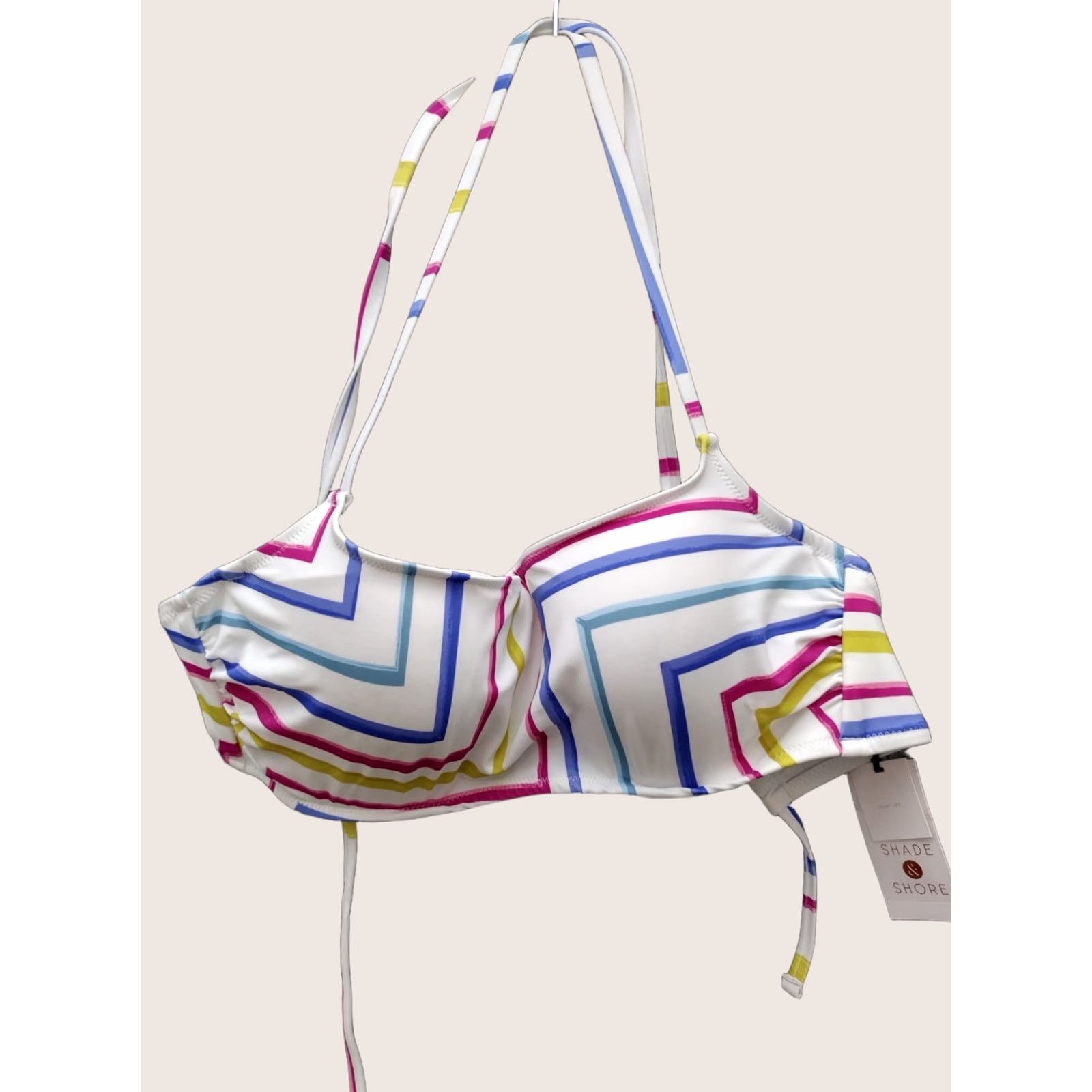 Vintage Shade & Shore Bikini Top 36B White Striped Cross-Back Swim Beach Women B Cup Nylon Spandex Polyester Hand Wash Only Push-Up Vintage No Size XS / US 0-2 / IT 36-38 - 1 Thumbnail