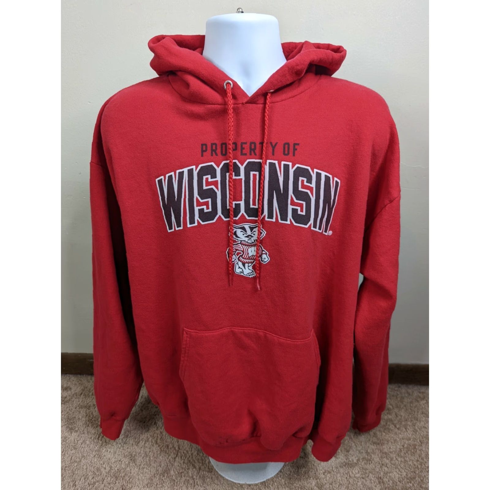 Hanes VINTAGE University Wisconsin Badgers Bucky NCAA Hoodie Sweatshirt Mens XL Red Nike Size US XL / EU 56 / 4 - 2 Thumbnail