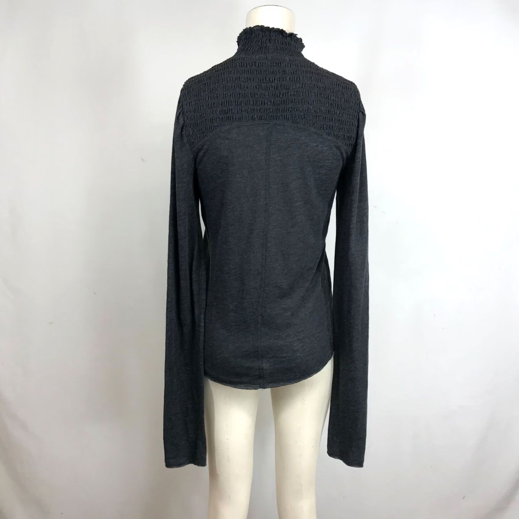 Vintage WE THE FREE Women's Large Gray Long Sleeve High Neck Smocked Top Shirt Size L / US 10 / IT 46 - 5 Thumbnail