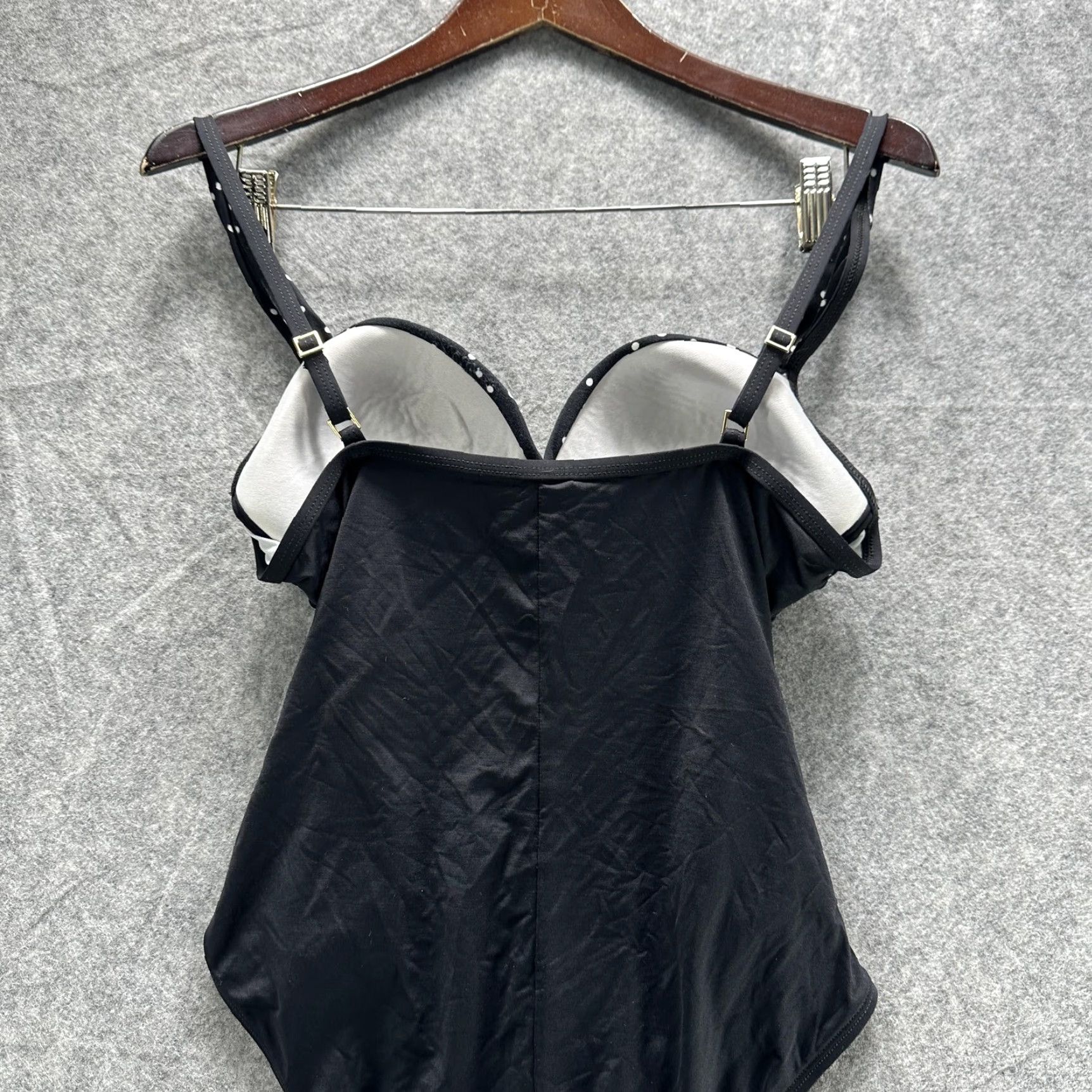 Vintage La Blanca One Piece Swimsuit Womens 12 Black Polka Dot Ruched Adjustable Straps Lined Padded Bathing Suit Size ONE SIZE - 5 Thumbnail