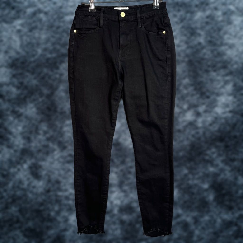 Frame VINTAGE FRAME Le High Skinny Jeans Womens Size 25 Black Denim Frayed Hem Jeans Skinny Womens 25 Black FRAME Womens Size 42" / US 20 - 1 Thumbnail