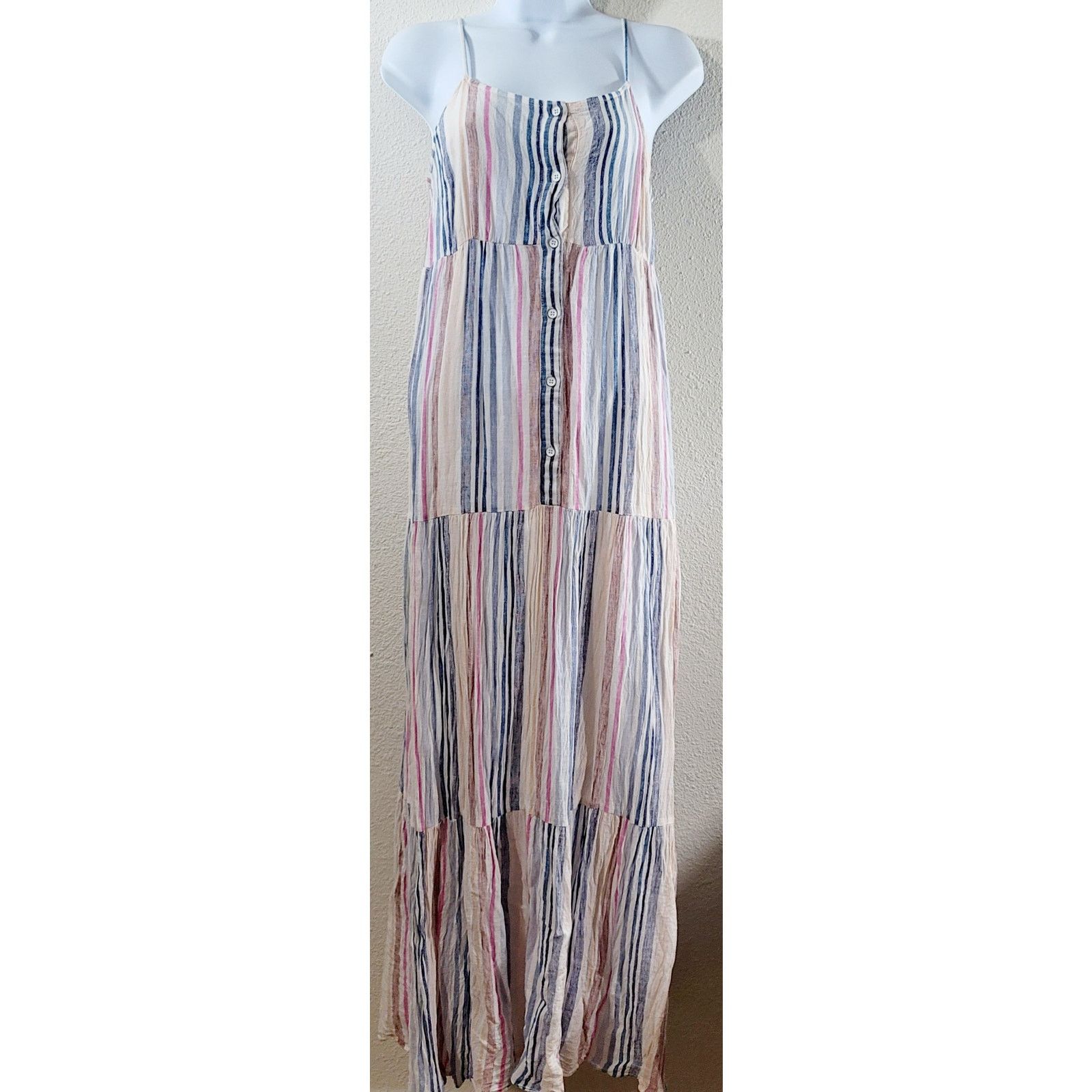 Other Splendid Blue Pink Striped Promenade Maxi Dress Large Linen Size L / US 10 / IT 46 - 1 Thumbnail