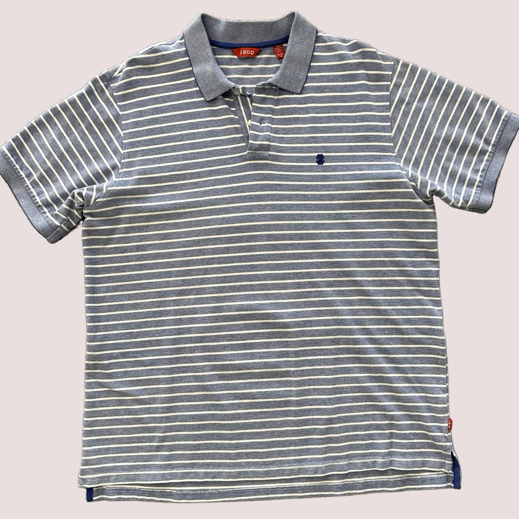 Izod VINTAGE IZOD Polo Shirt Mens XL Short Sleeve Striped Blue White Golf Casual Cotton Shirt XL Mens Blue Striped Golf 90s Mens Size US XL / EU 56 / 4 - 1 Thumbnail