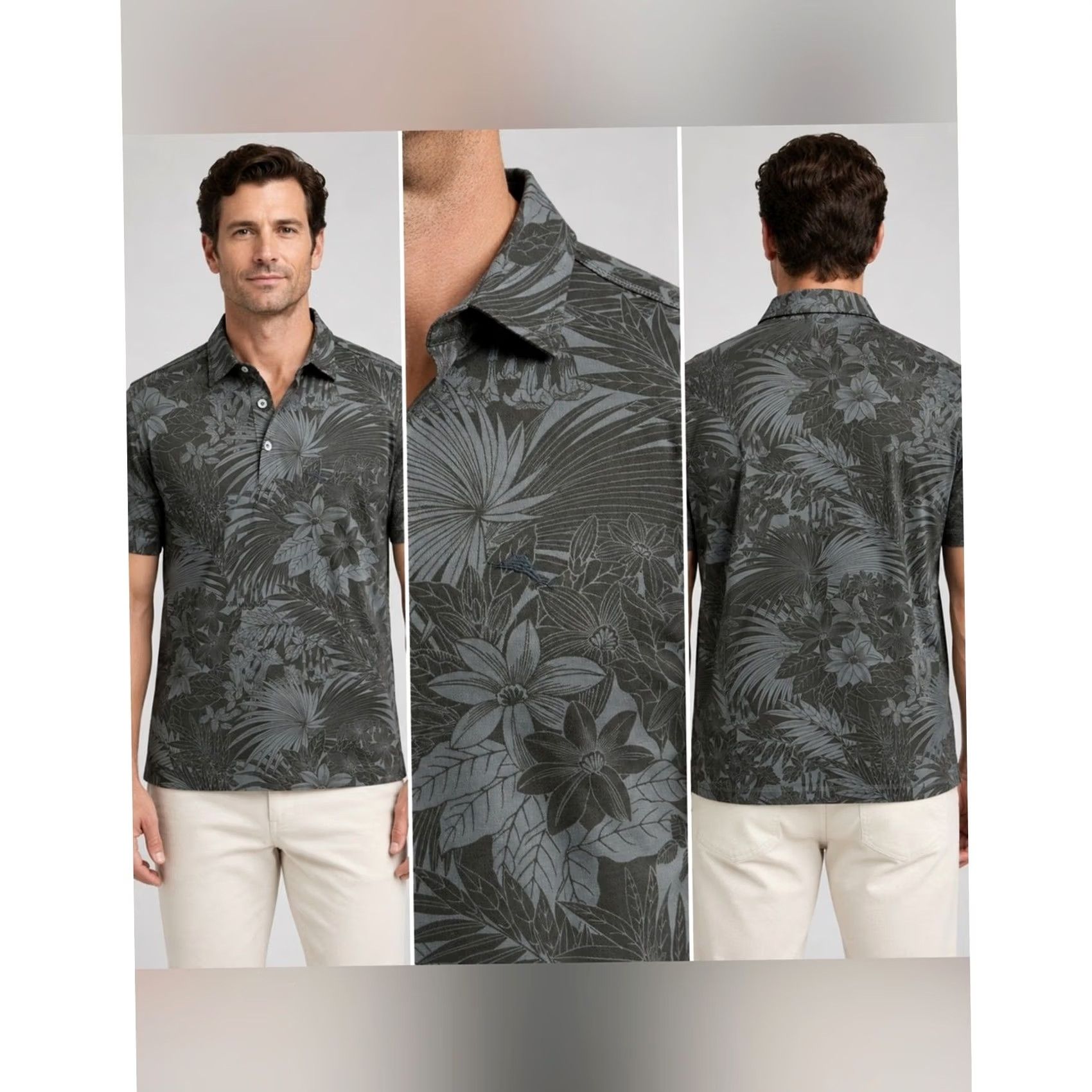 Tommy Bahama Tommy Bahama Polo Shirt Men M Gray Hawaiian Floral tropical Coal Regular Medium Size US M / EU 48-50 / 2 - 2 Thumbnail