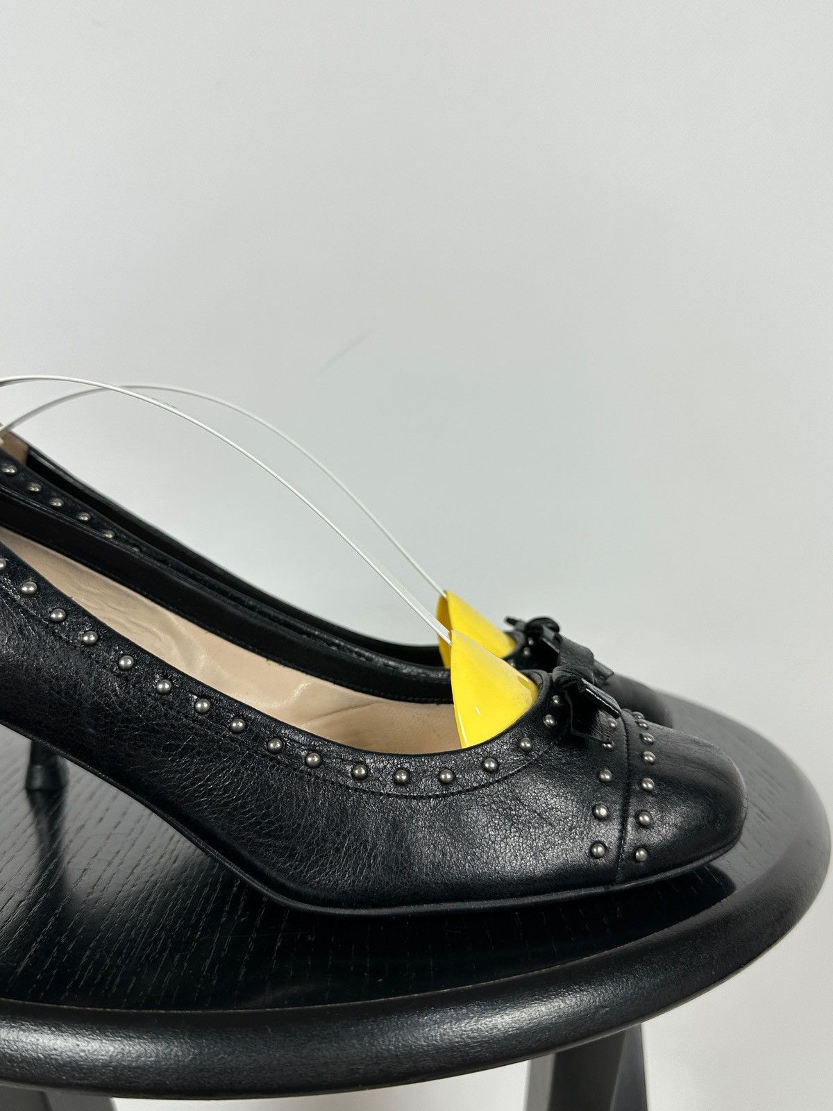 Prada Prada Black Leather Studded Bow Kitten Heels Pumps Size US 9 / IT 39 - 14 Thumbnail