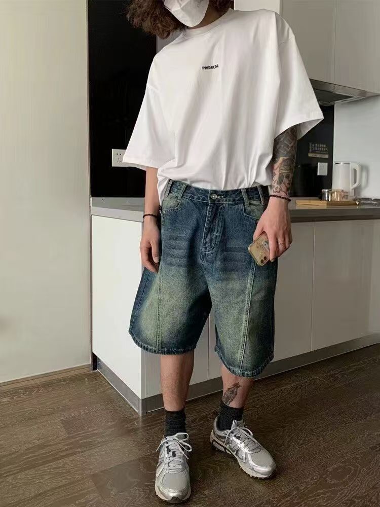 Japanese Brand × Jean Blue street distressed washed denim shorts y2k Size US 32 / EU 48 - 2 Thumbnail