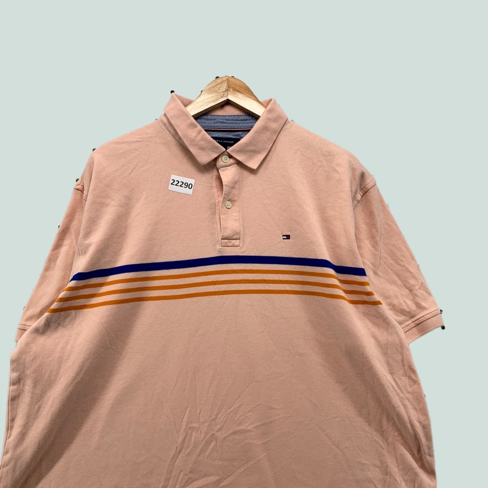 Tommy Hilfiger Tommy Hilfiger Polo Shirt Pink Blue Orange Striped Mens XL Classic Fit 25x28 Size US XL / EU 56 / 4 - 1 Thumbnail