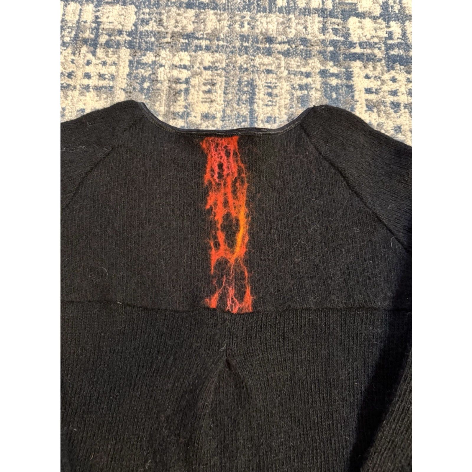 Vintage Gjoska Sweater Women's XS Black 100% Wool Lava Pattern Slim Pullover Art Outdoor - Fall Winter Women’s (Pattern: Lava) Size XS / US 0-2 / IT 36-38 - 4 Thumbnail