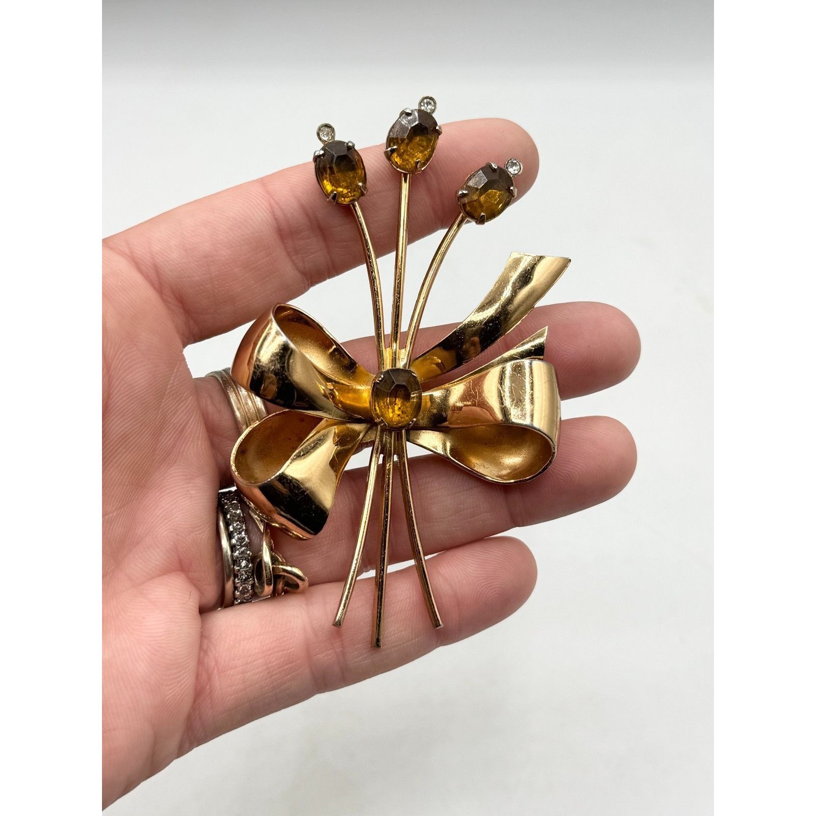 Other Vintage Coro citrine glass rhinestone flower brooch pin Size ONE SIZE - 4 Thumbnail