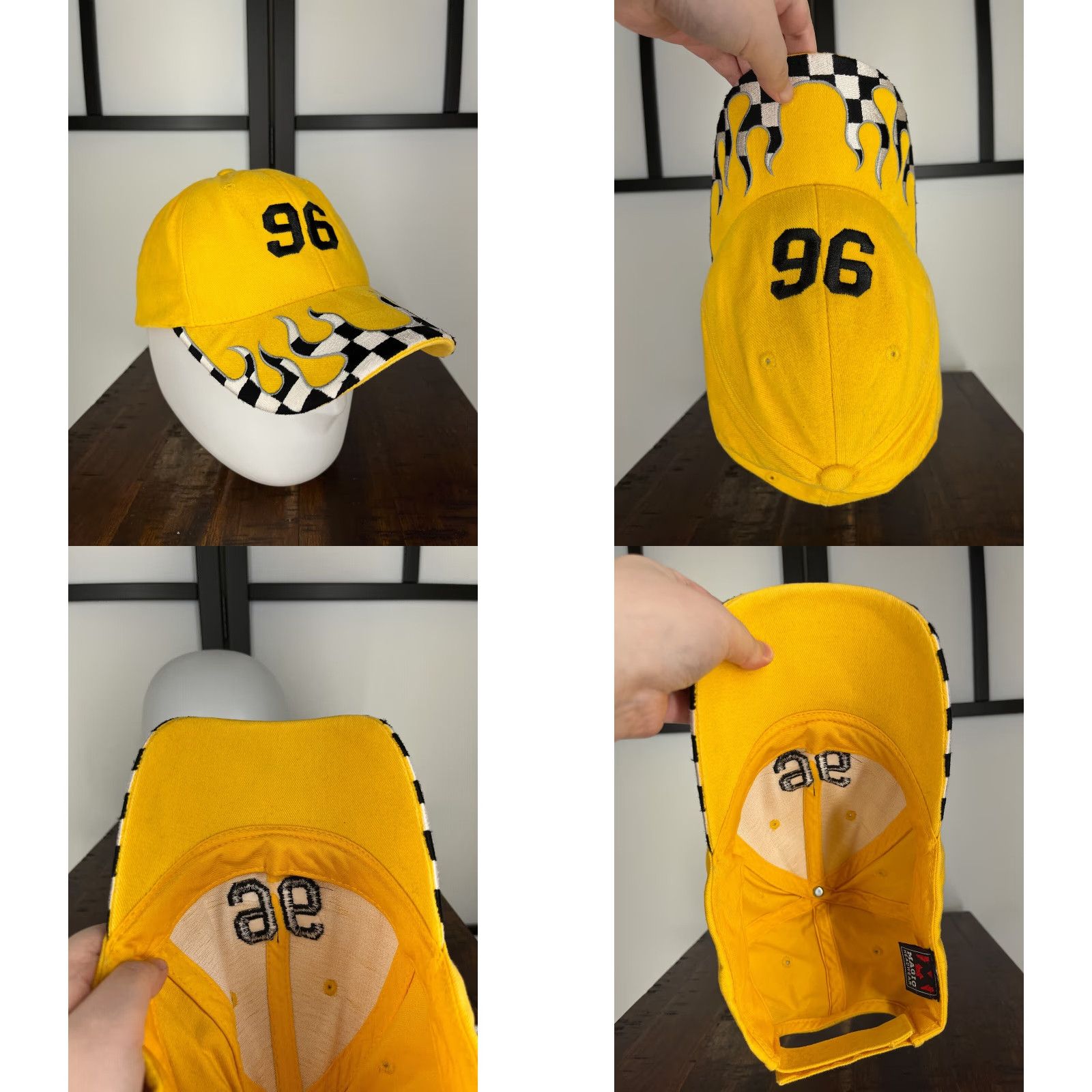Vintage Magic Headwear Check Cap Baseball Hat Adult One Size Yellow Adjustable Outdoor Racing Mens Size ONE SIZE - 8 Thumbnail