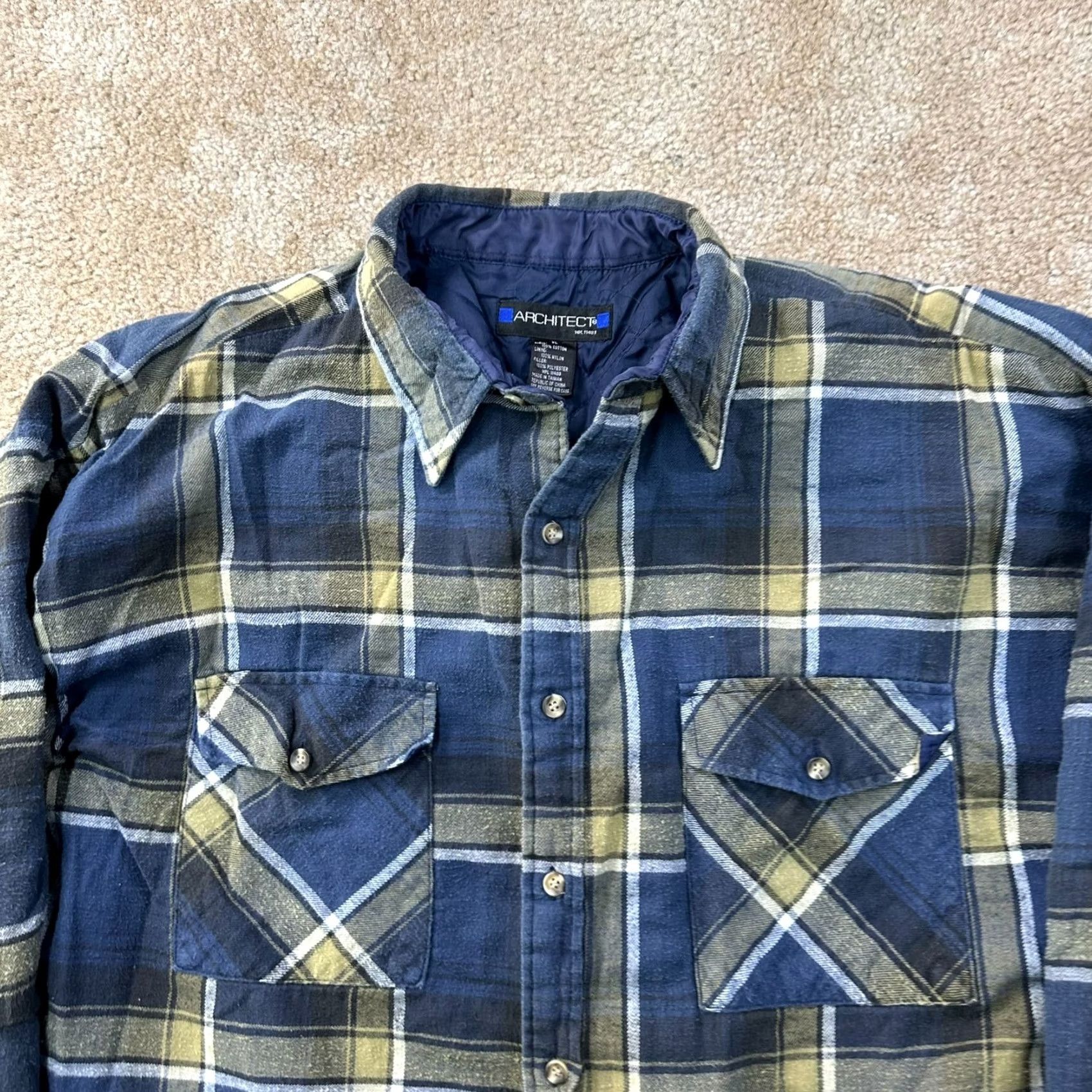 Architect VINTAGE Architect Flannel Lined Shirt Jacket XL Plaid Blue Workwear Cowboy Western Mens Size US XL / EU 56 / 4 - 4 Thumbnail