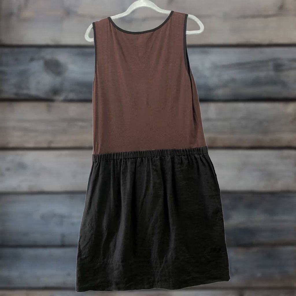 DKNY DKNY Linen Dress Tank Sleeveless Brown Black Mixed Media Pullover Size 14 Women A-Line Knee Length Casual Size XL / US 12-14 / IT 48-50 - 1 Thumbnail