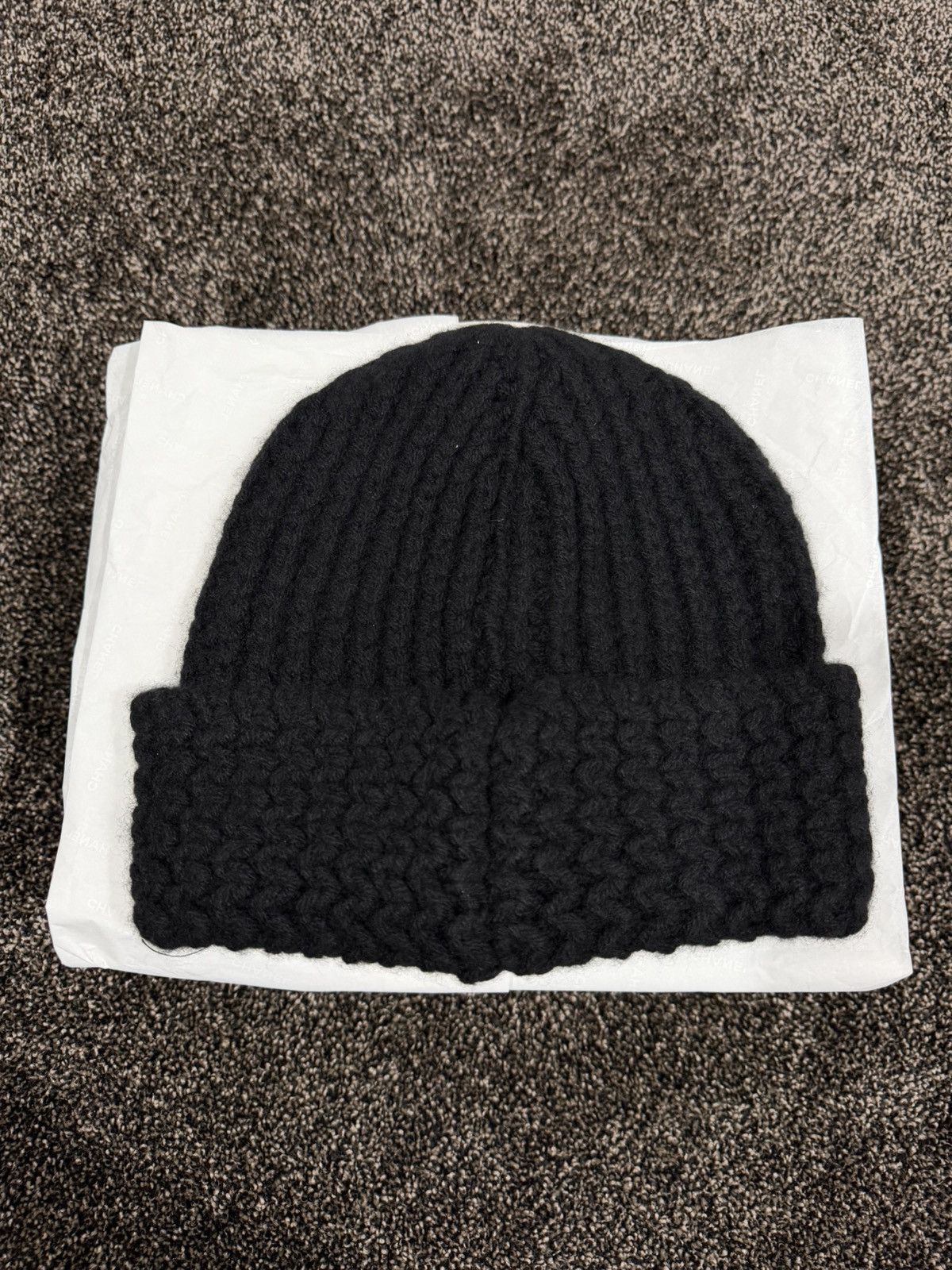 Chanel Chanel Cashmere Triple Black Big CC Logo Knit Beanie Hat Size ONE SIZE - 4 Thumbnail