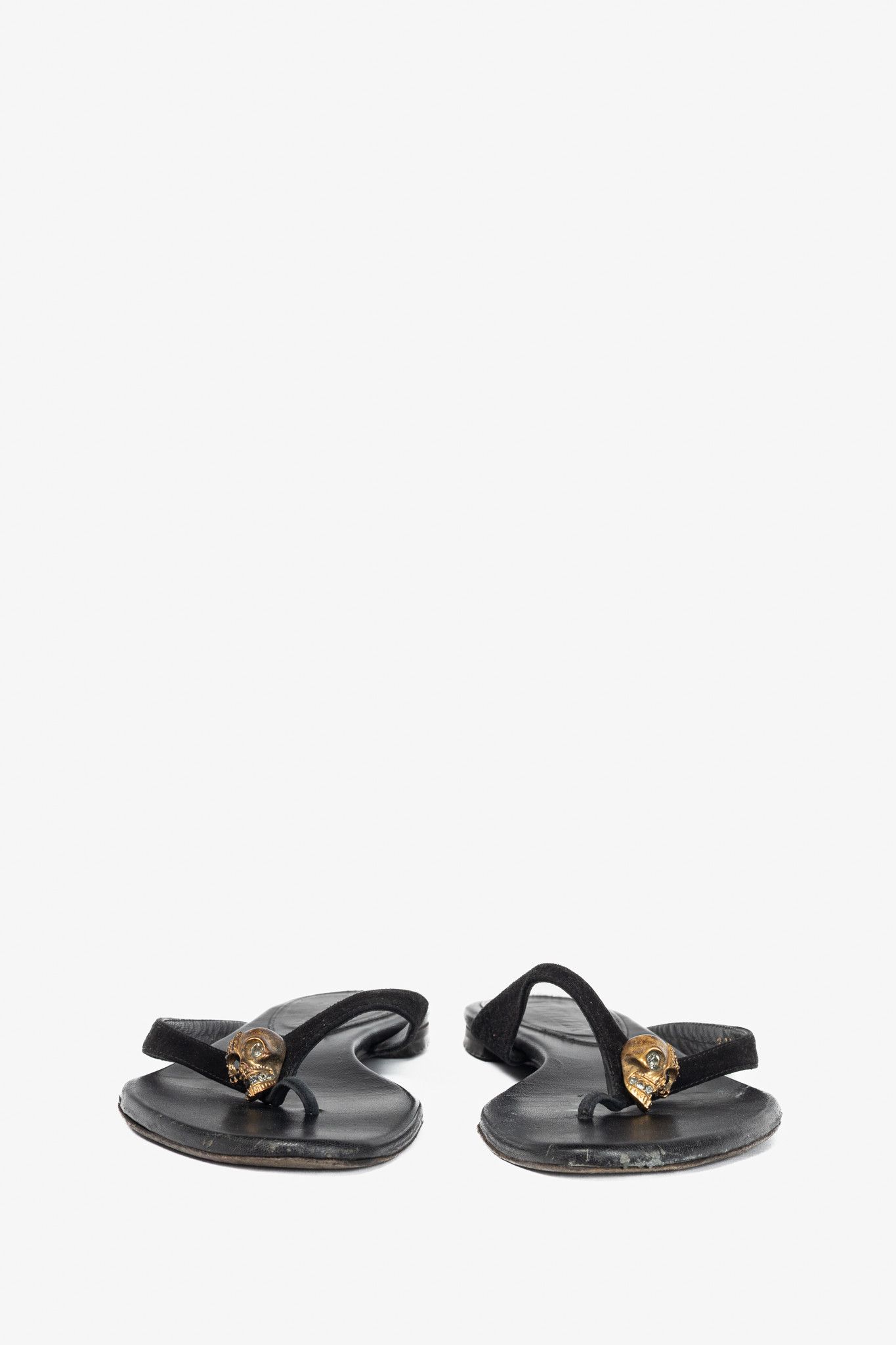 Alexander McQueen Alexander McQueen Black Suede Skull-Strap Thong Sandals Size US 8.5 / IT 38.5 - 3 Thumbnail