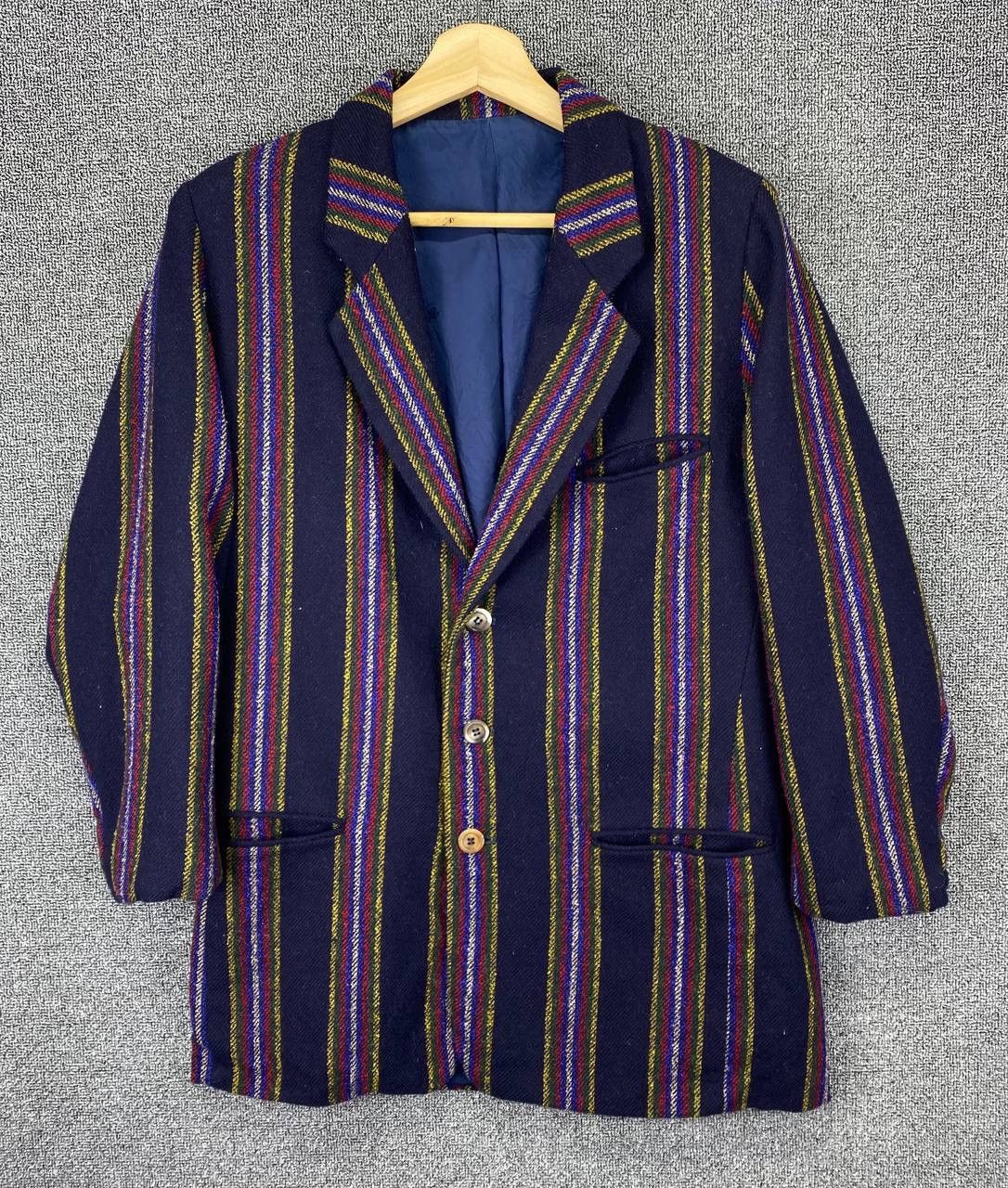 Kenzo × Vintage Vintage Kenzo Stripes Multicolour Knit’s Coats Wool Jacket Size US M / EU 48-50 / 2 - 1 Thumbnail