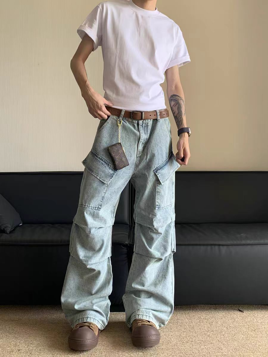 Japanese Brand × Jean Washed street distressed side pocket wide leg jeans Size US 30 / EU 46 - 2 Thumbnail
