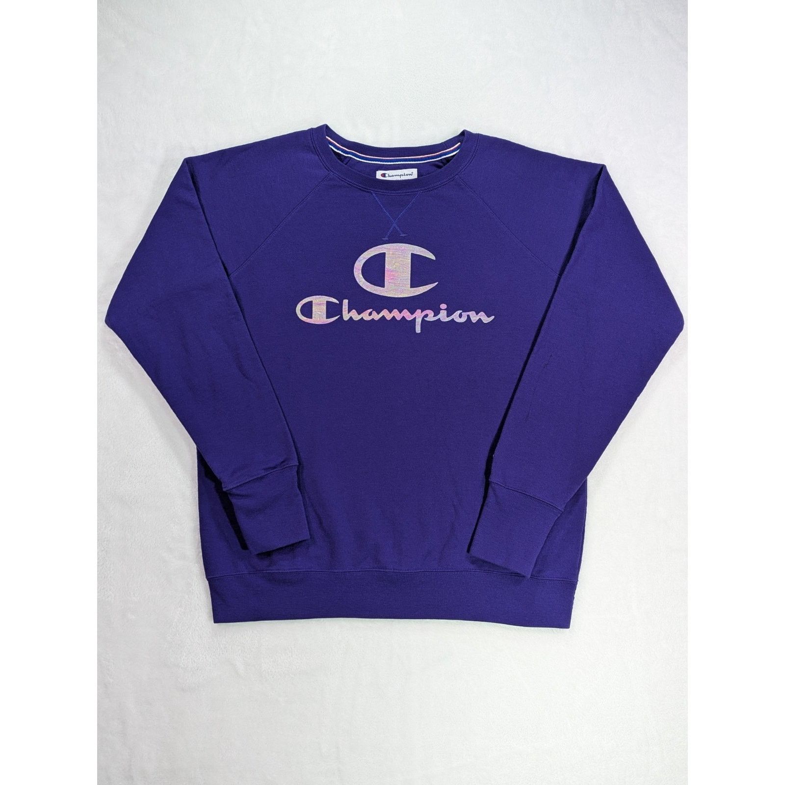 Champion Sz L Purple Powerblend Crewneck Holographic Logo Sweatshirt Size L / US 10 / IT 46 - 1 Thumbnail