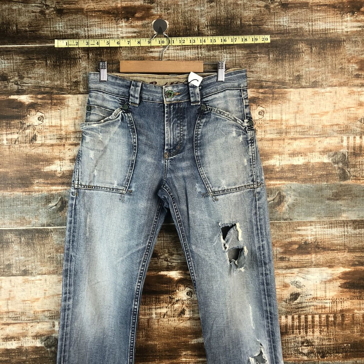 Japanese Brand Back Number Blue Distressed Denim Pants #A2098 Size US 30 / EU 46 - 2 Thumbnail
