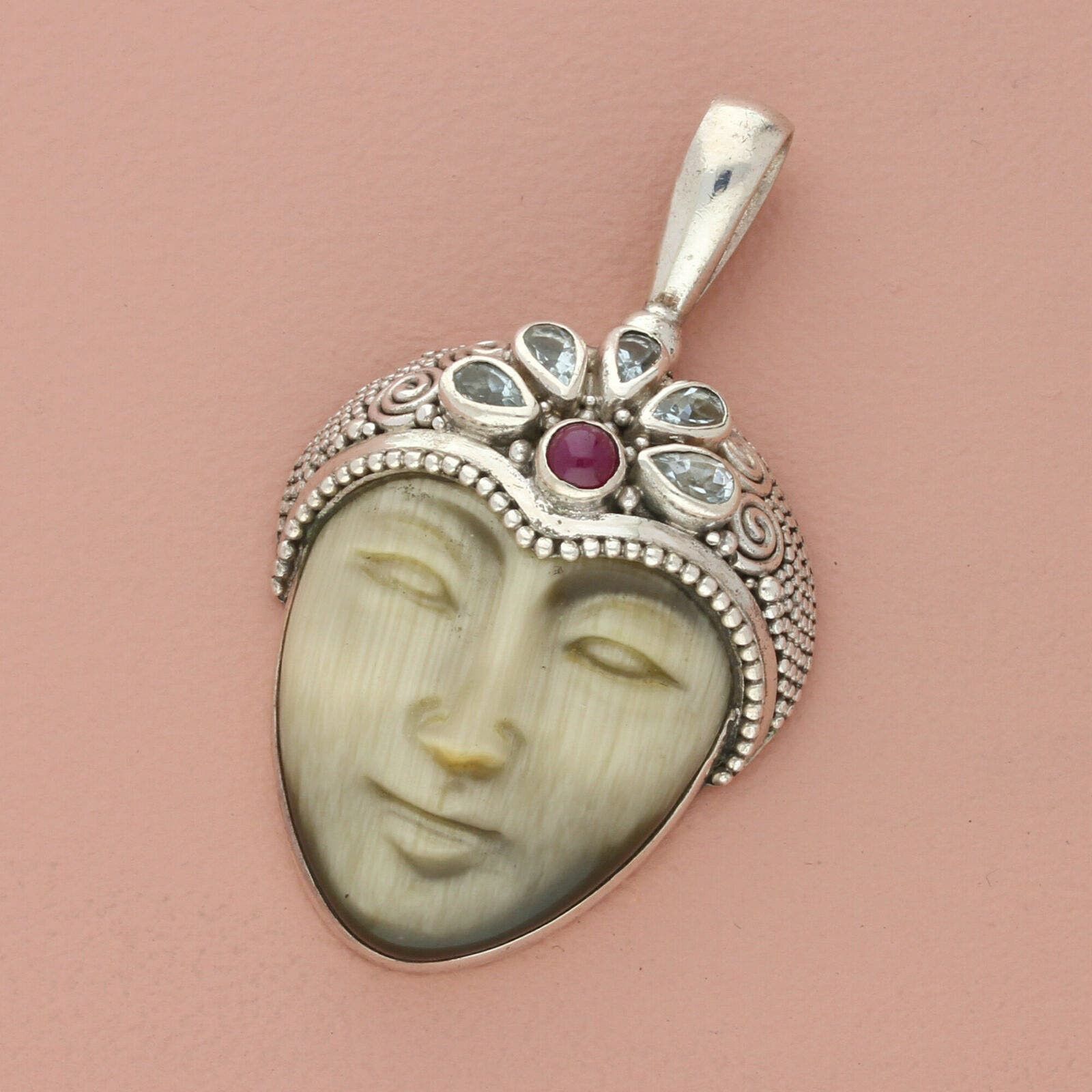 image of Sajen Sterling Silver Ruby Fiber Optic Moon Goddess Pendant, Women's