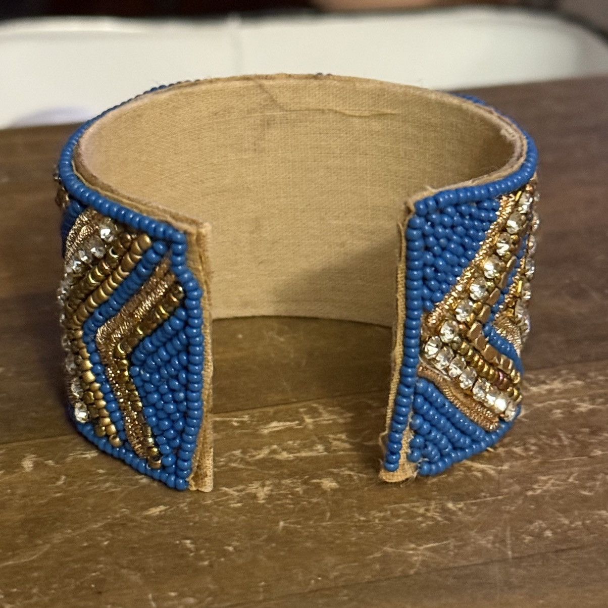 Other Handmade blue and gold beaded rhinestone wide cuff bracelet Size ONE SIZE - 2 Thumbnail