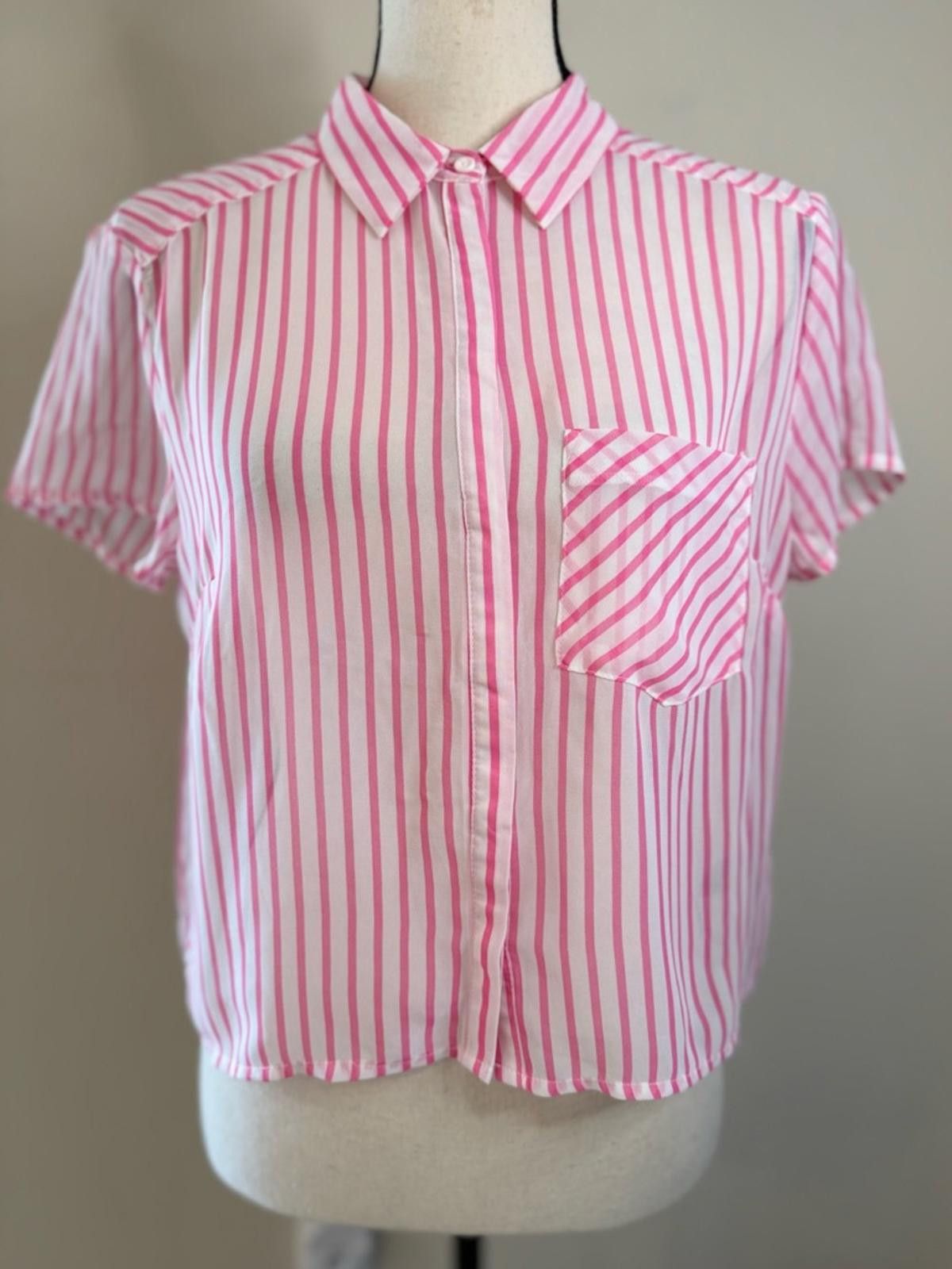 Other Timing crop top pink white stripe sheer short sleeve SZ M Size M / US 6-8 / IT 42-44 - 5 Thumbnail