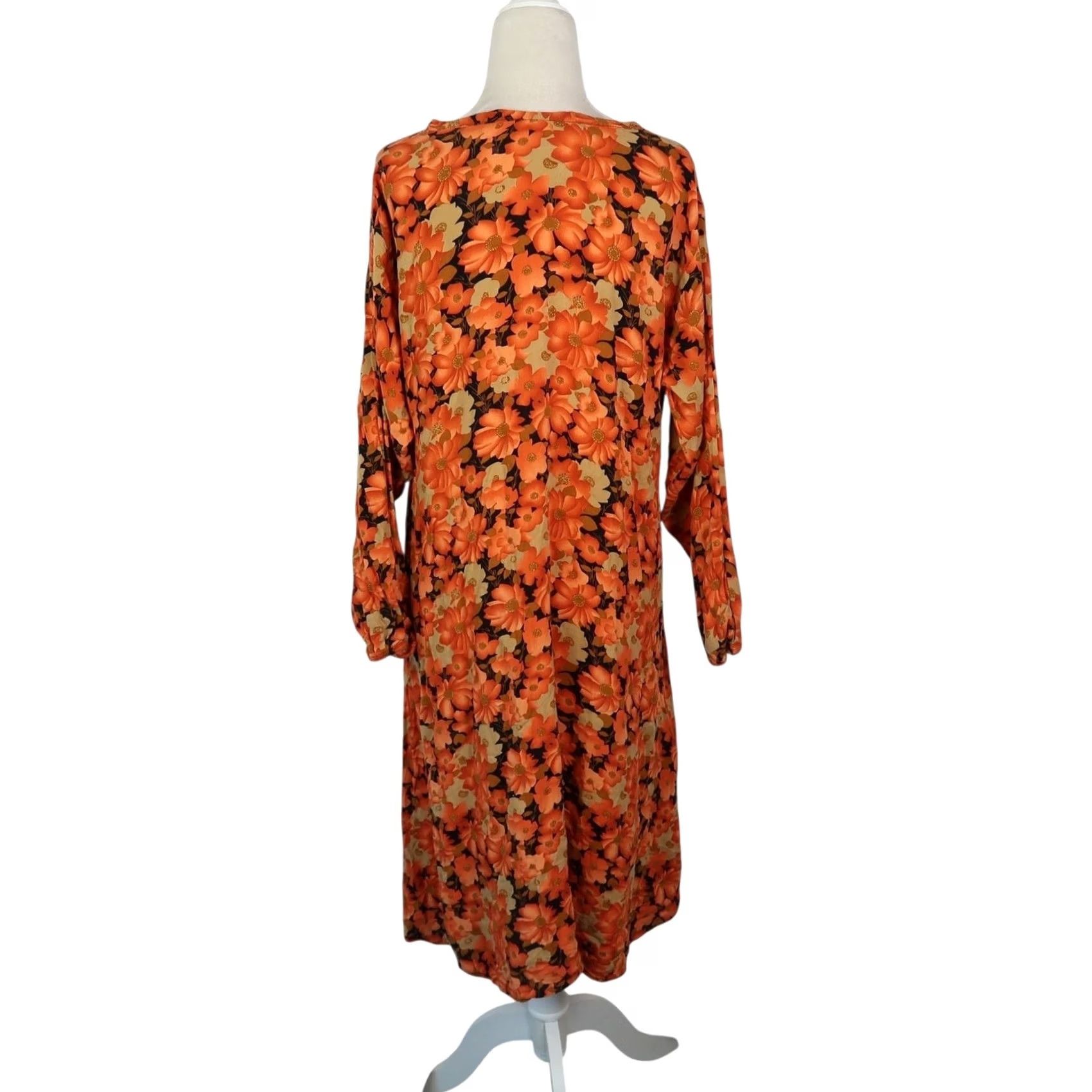 Vintage VINTAGE Orange Floral Print Long Sleeve Flow y Midi Dress L Women Bohemian 90s Casual Size L / US 10 / IT 46 - 4 Thumbnail