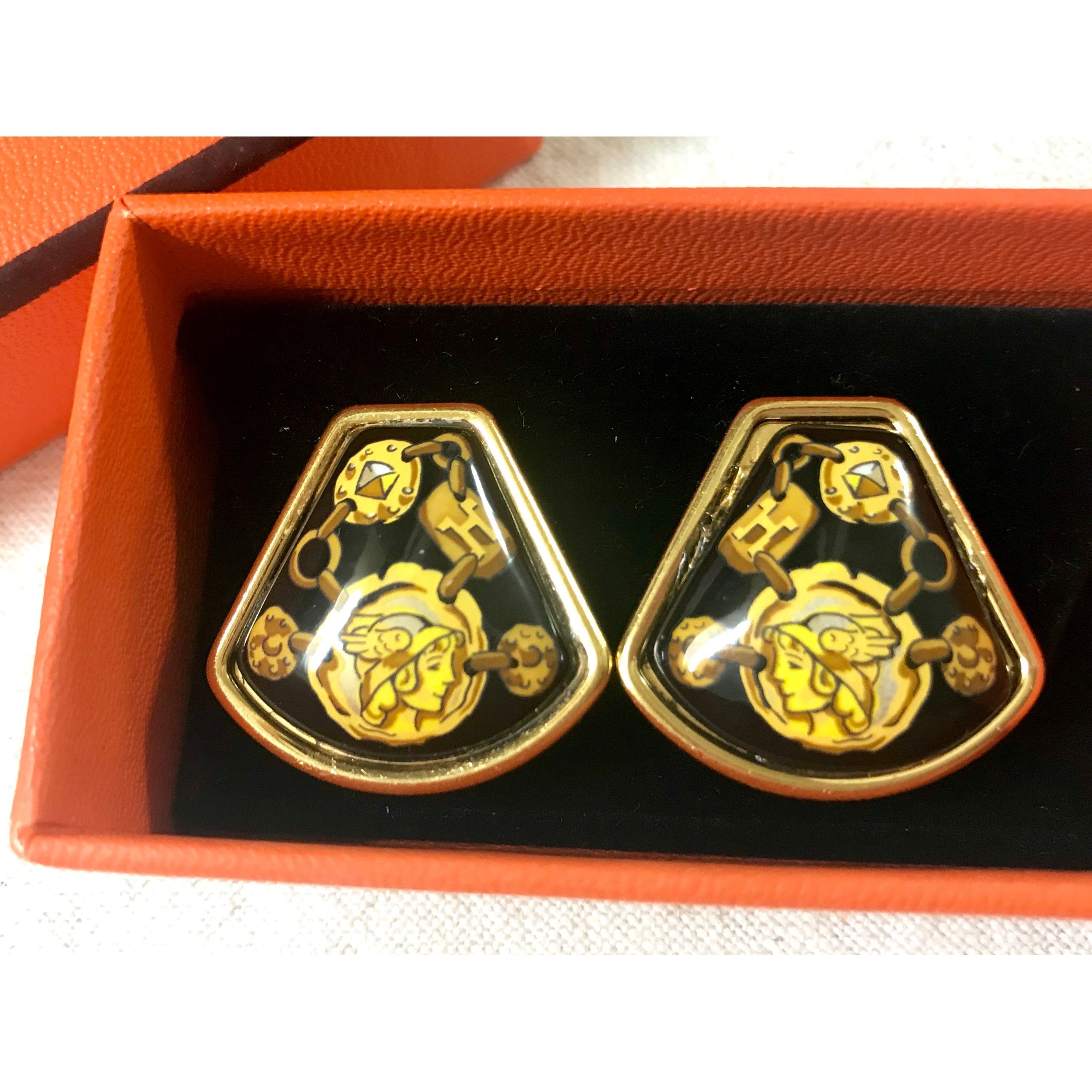 Hermes Vintage Hermes cloisonne golden earrings. Ceramic Size ONE SIZE - 3 Thumbnail