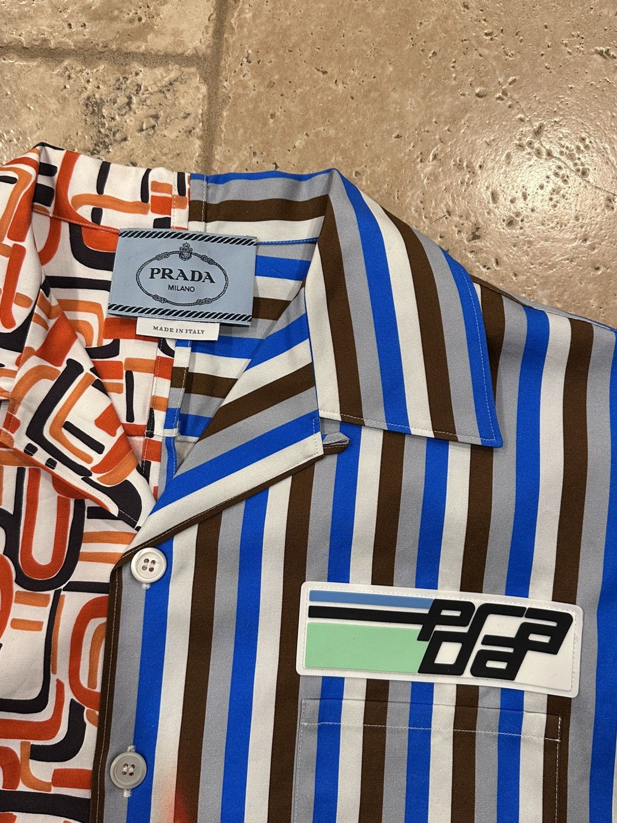 Prada Prada Double Match FW18 Flame / Striped Bowling Shirt Size US L / EU 52-54 / 3 - 9 Thumbnail