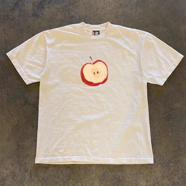 Vintage White Loose Realistic Apple Print Short Sleeve T Shirt Size US L / EU 52-54 / 3 - 1 Thumbnail