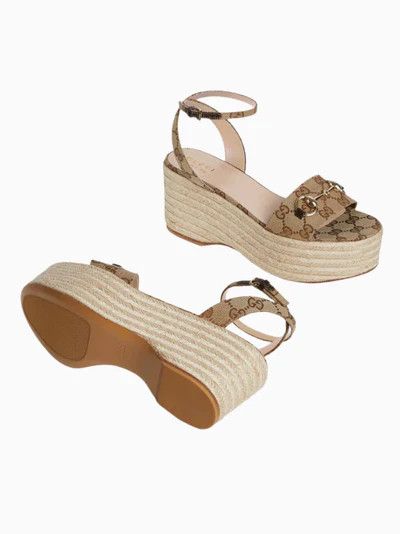 Gucci oc11z0126 Women's Espadrille Sandals With Horsebit in Beige Size US 7 / IT 37 - 5 Thumbnail