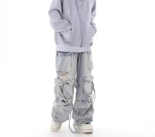 Jean Retro heavy industry beggar ripped workwear wide leg jeans Size US 32 / EU 48 - 4 Thumbnail