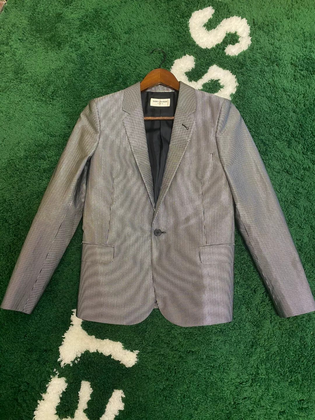 Saint Laurent Paris Saint Laurent Paris Gray Pinstripe Blazer Size US M / EU 48-50 / 2 - 1 Thumbnail