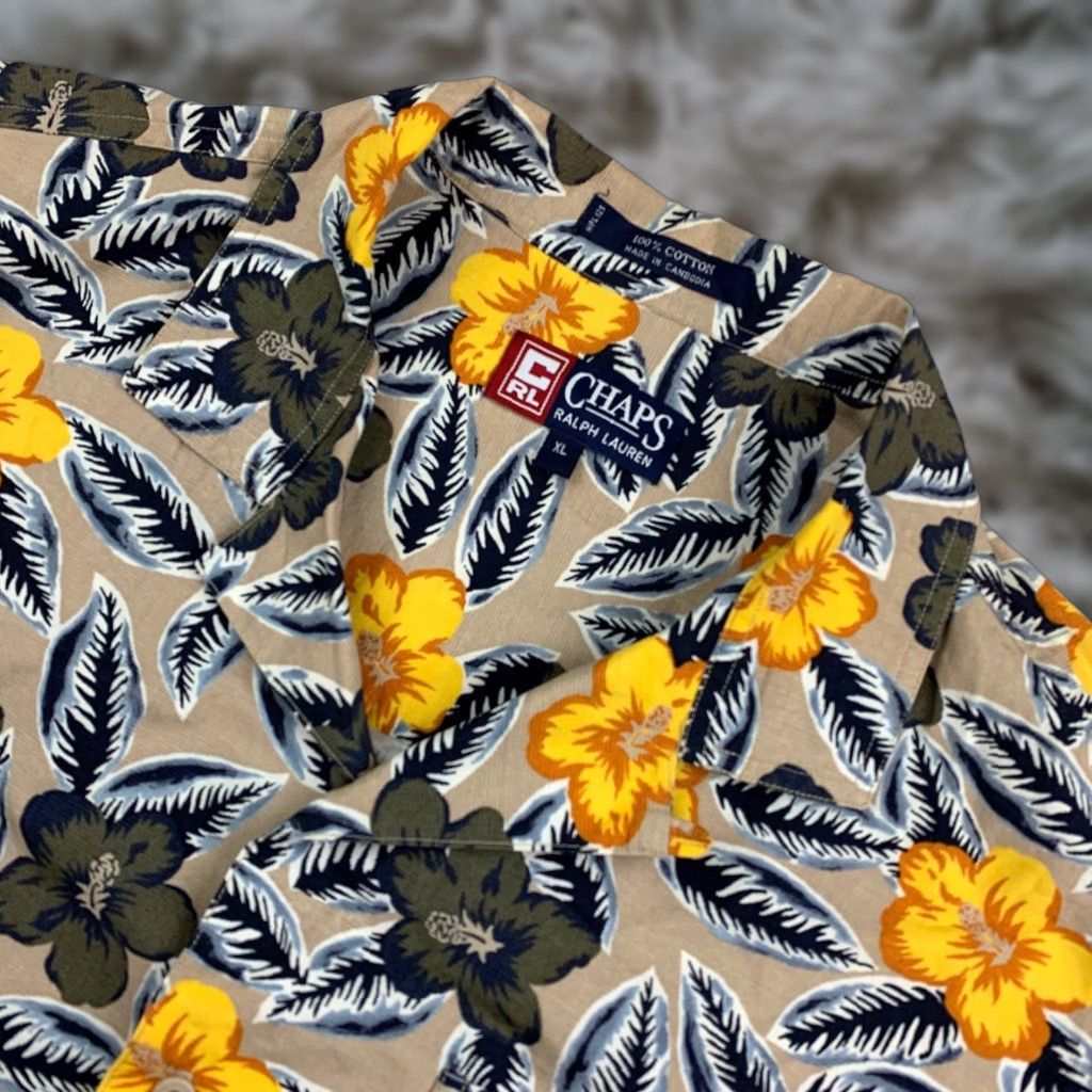 VINTAGE Chaps Ralph Lauren Mens Button-Up Shirt Hawaiian S/S XL Beige 100% Cotton Men’s Shirt Trail?