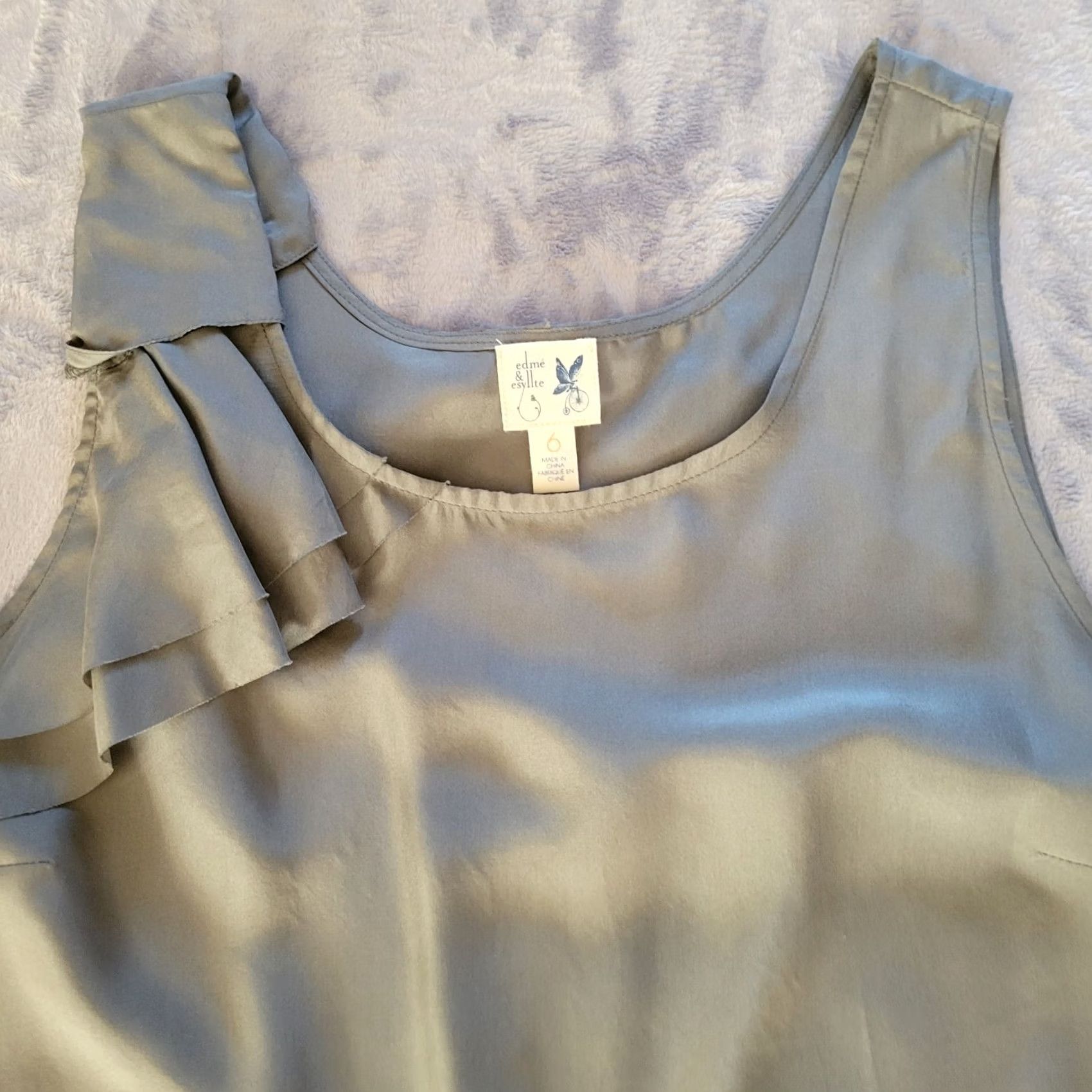 Vintage Edme & Esyllte Top Shirt Women 6 Gray Silk Asymmetrical Ruffle Sleeveless Office Size M / US 6-8 / IT 42-44 - 2 Thumbnail