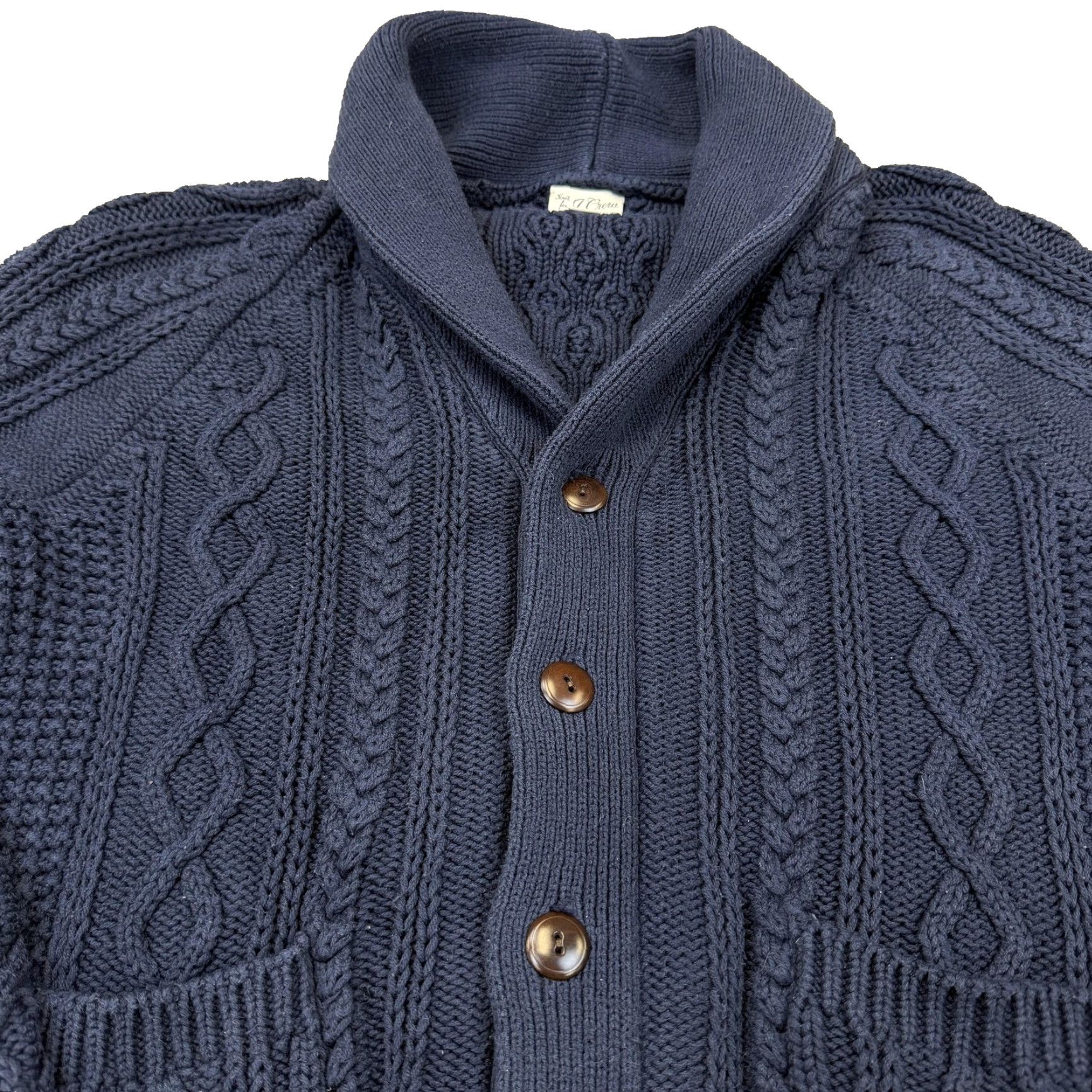 J.Crew Cable Knit 3-D Shawl Sweater Chunky Men's Medium J. Crew BA280 Cable Knit 3-D Shawl Sweater Cardigan with Pockets Blue M Men Size US M / EU 48-50 / 2 - 5 Thumbnail