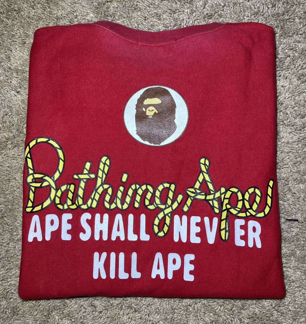 Bape 2012 Bape ASNKA Cursive Logo Graphic Crewneck Red Nigo OG Size US L / EU 52-54 / 3 - 1 Thumbnail