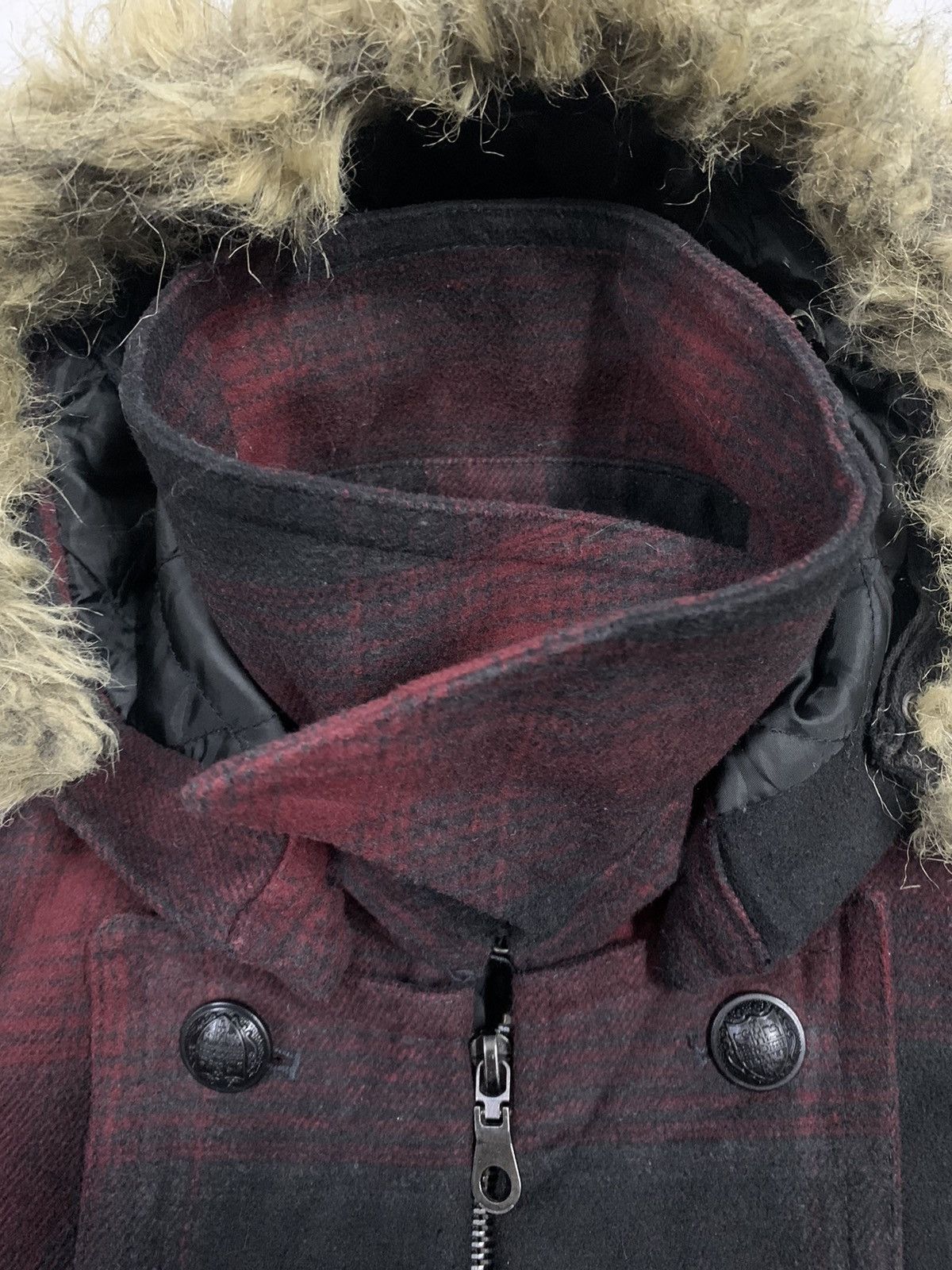 If Six Was Nine Vintage Black Baccara Checkered Faux Fur Hooded Punk Jacket Size US M / EU 48-50 / 2 - 6 Thumbnail