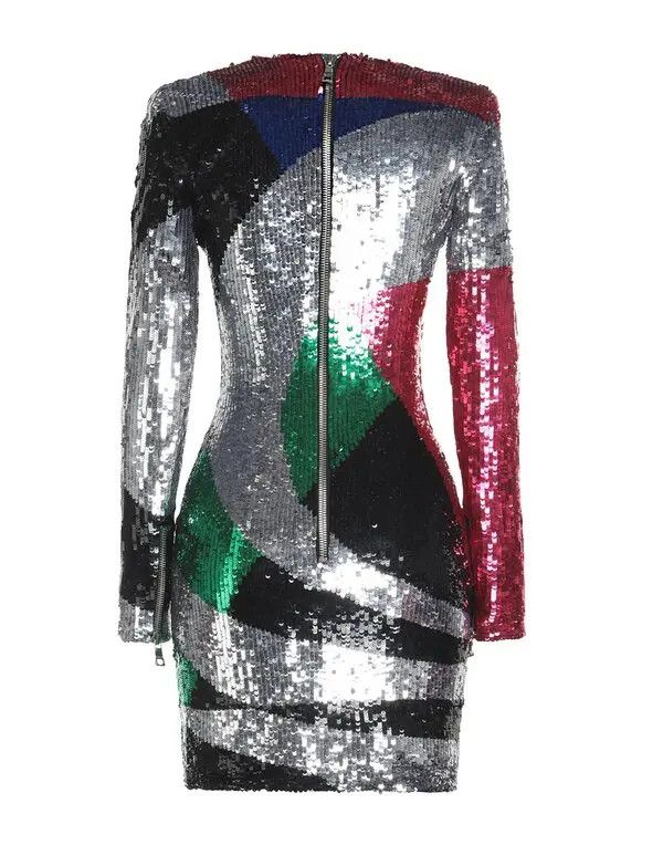Balmain o1y0525 Sequins Mini Dress in Multicolor Size L / US 10 / IT 46 - 2 Thumbnail