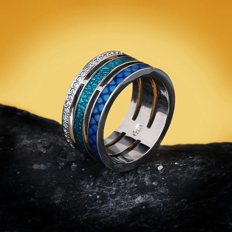 Jewelry Creative Three-layer Blue Zircon Geometric Ring Size ONE SIZE - 5 Thumbnail