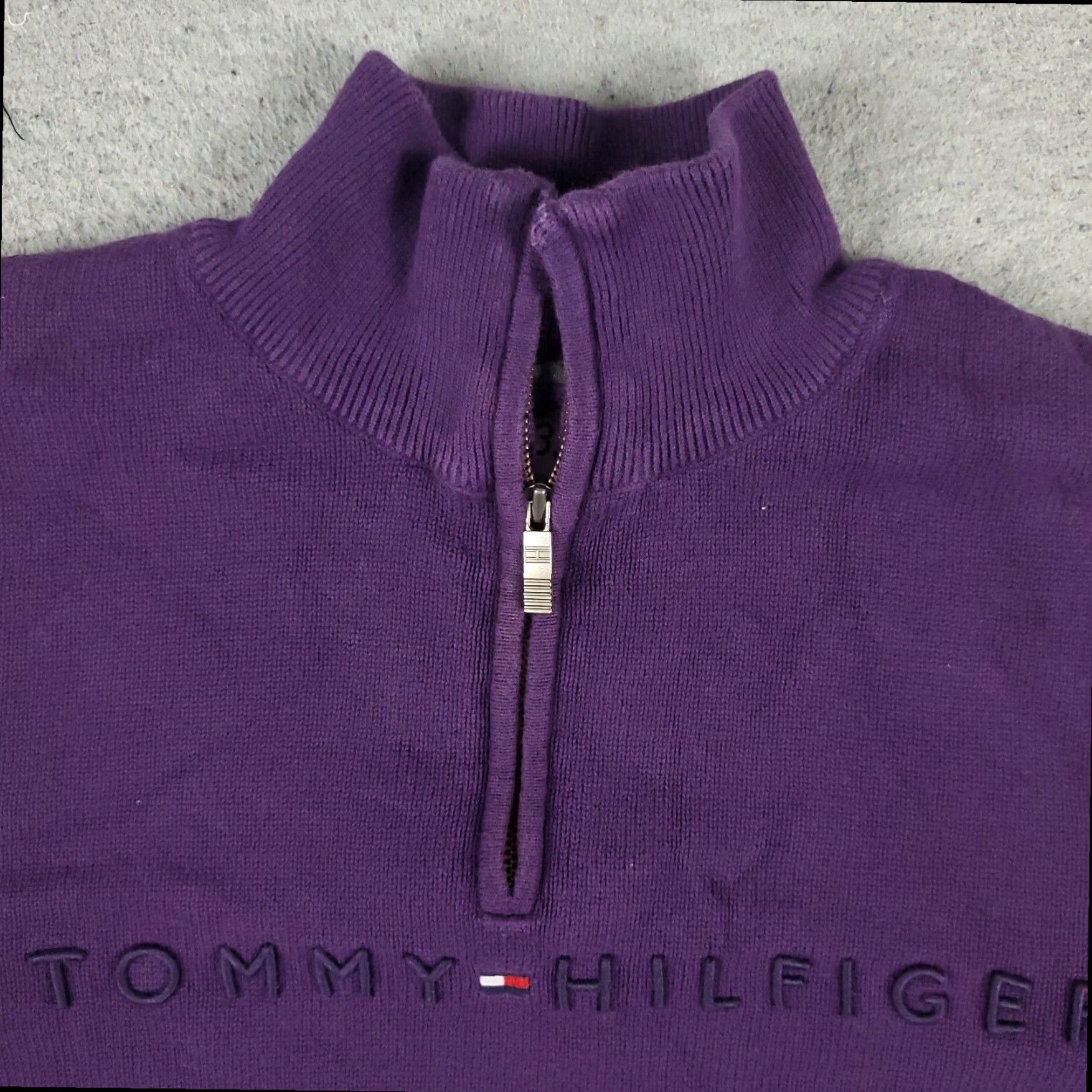 Tommy Hilfiger Tommy Hilfiger Women's Large Purple 1/4 Zip Crew Neck Sweater Pullover Cotton Blend Long Sleeve Size L / US 10 / IT 46 - 2 Thumbnail