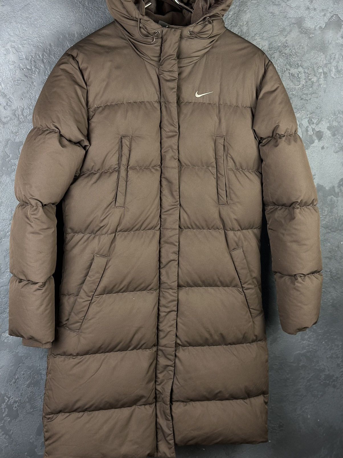 Nike × Vintage Vintage NIKE Brown Down Long Puffer Drill Jacket Swoosh Size US XS / EU 42 / 0 - 3 Thumbnail